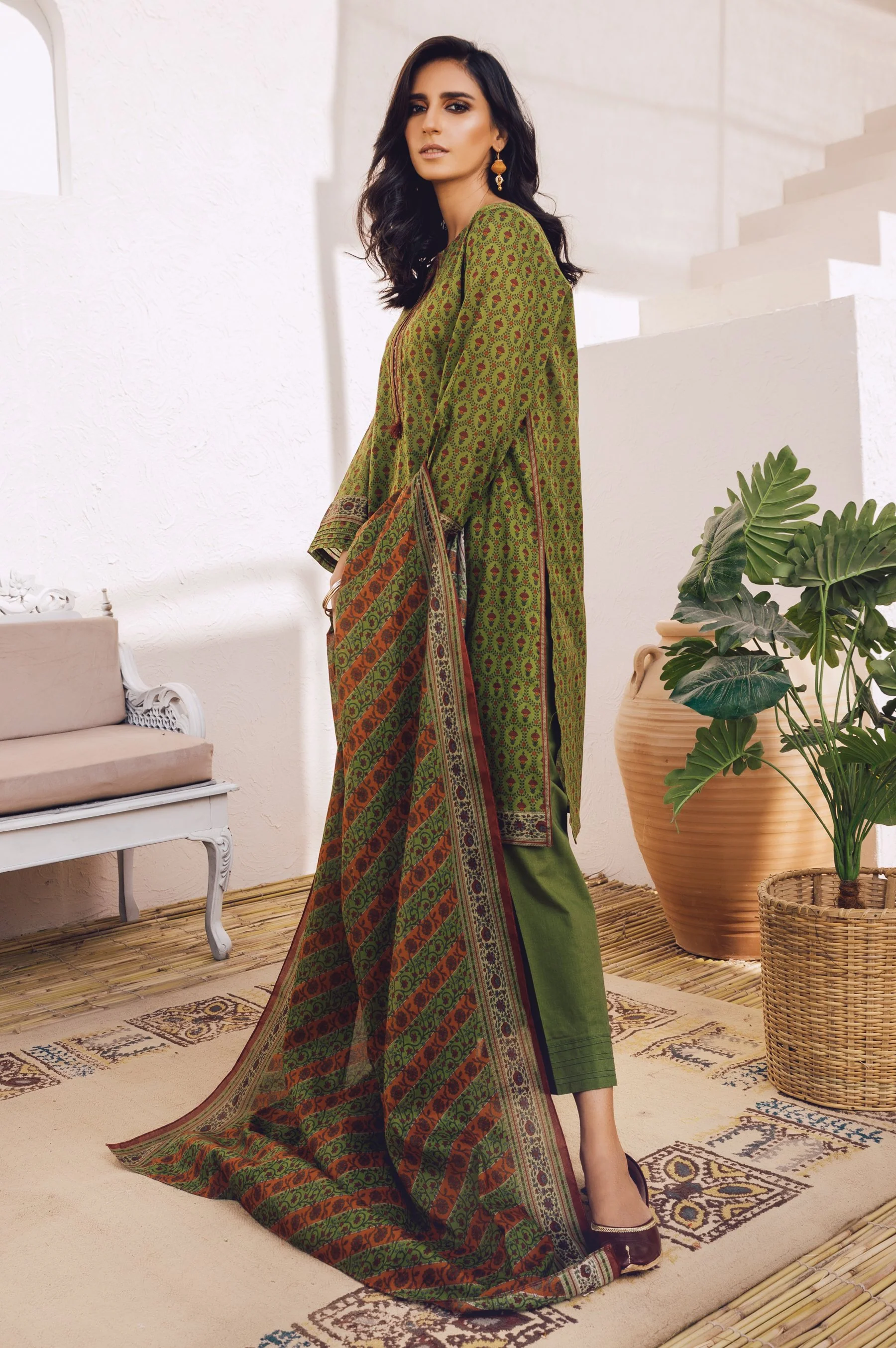 Stitched 3 Piece Printed Lawn Suit with Cotton Net Dupatta - Image 4
