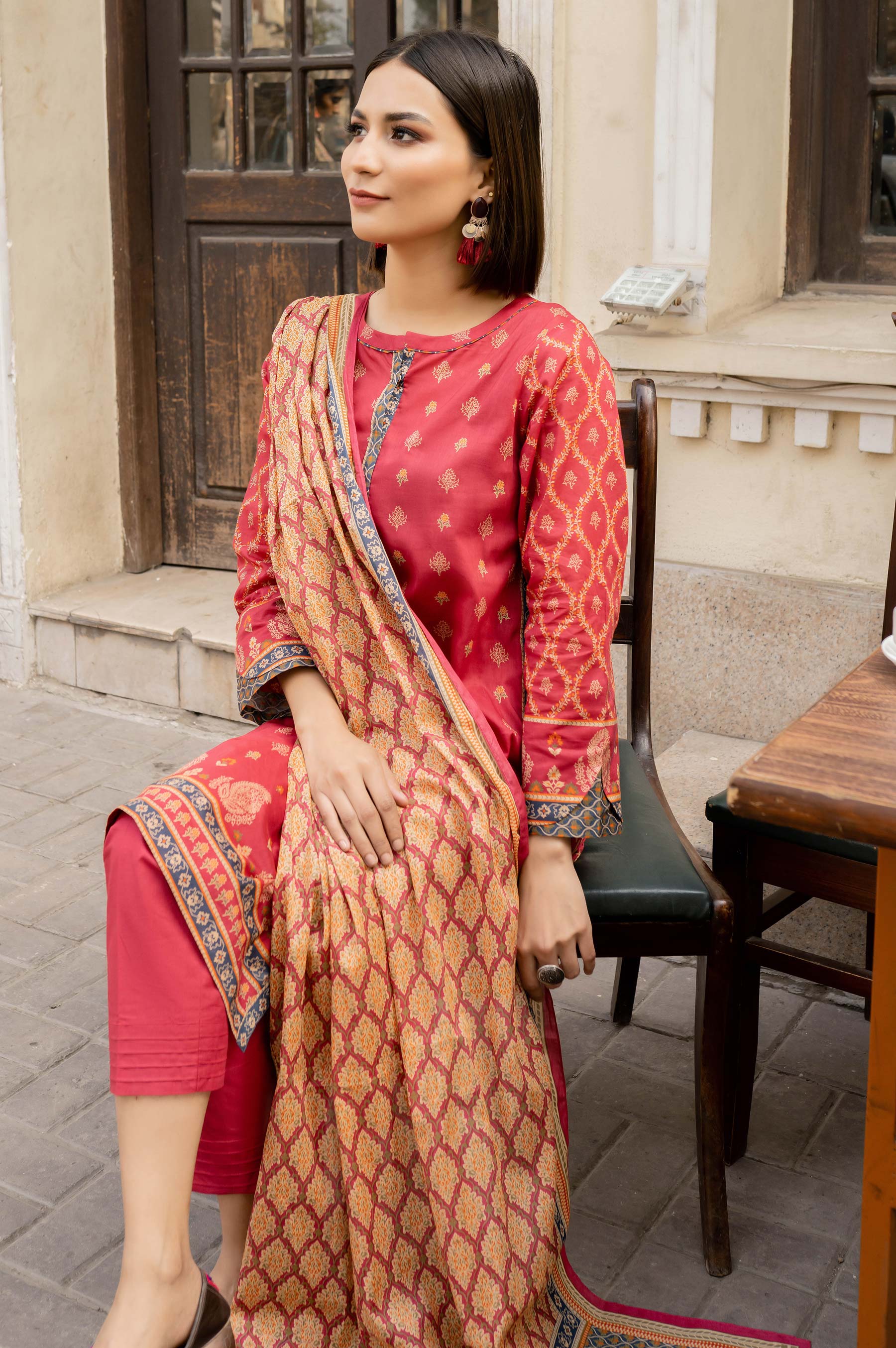 Stitched 3 Piece Printed Lawn Suit with Printed Lawn Dupatta - Image 3