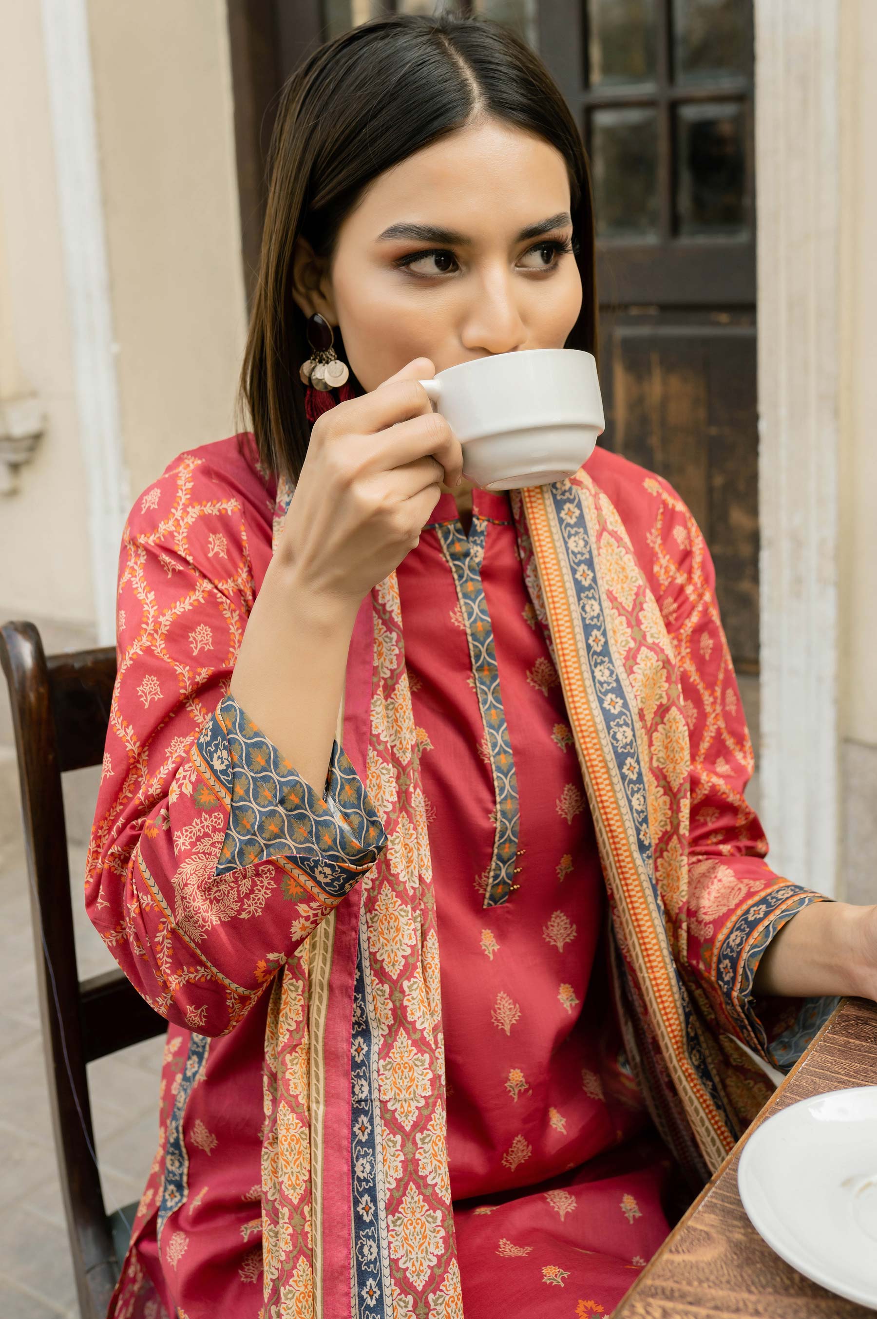 Stitched 3 Piece Printed Lawn Suit with Printed Lawn Dupatta - Image 4