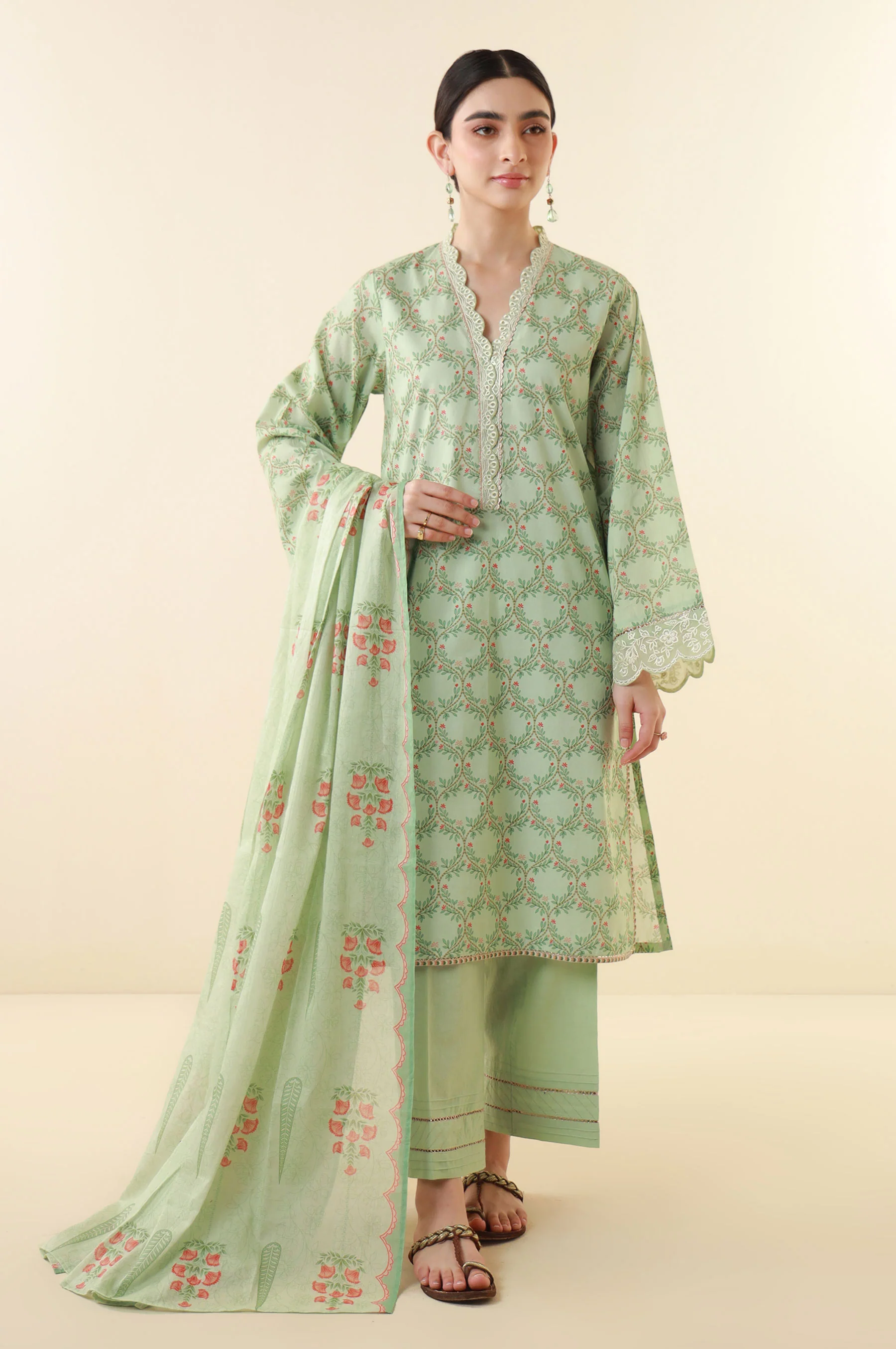 Stitched 3 Piece Printed Lawn Suit - Image 2