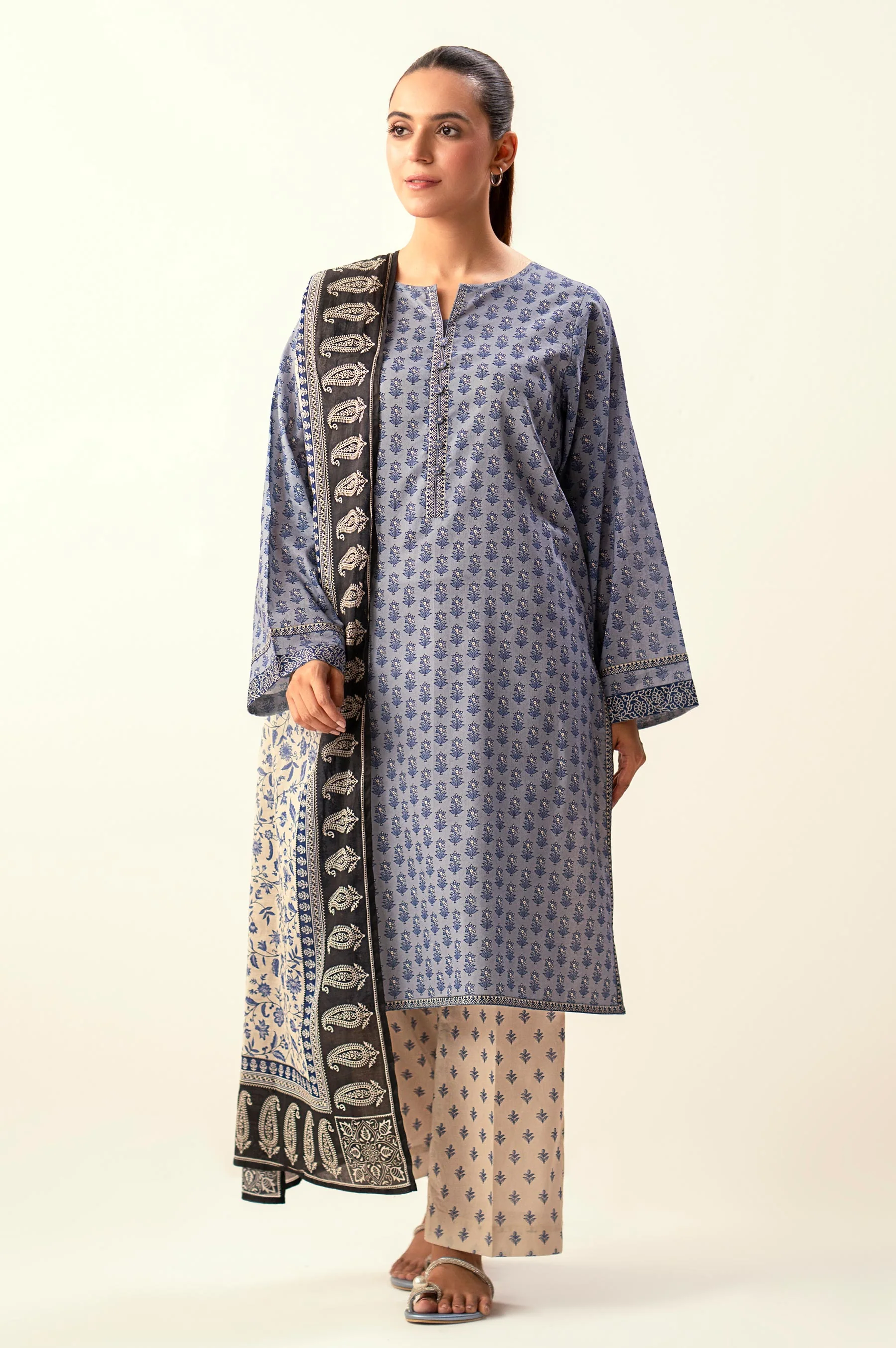 Stitched 3 Piece Printed Lawn Suit - Image 4