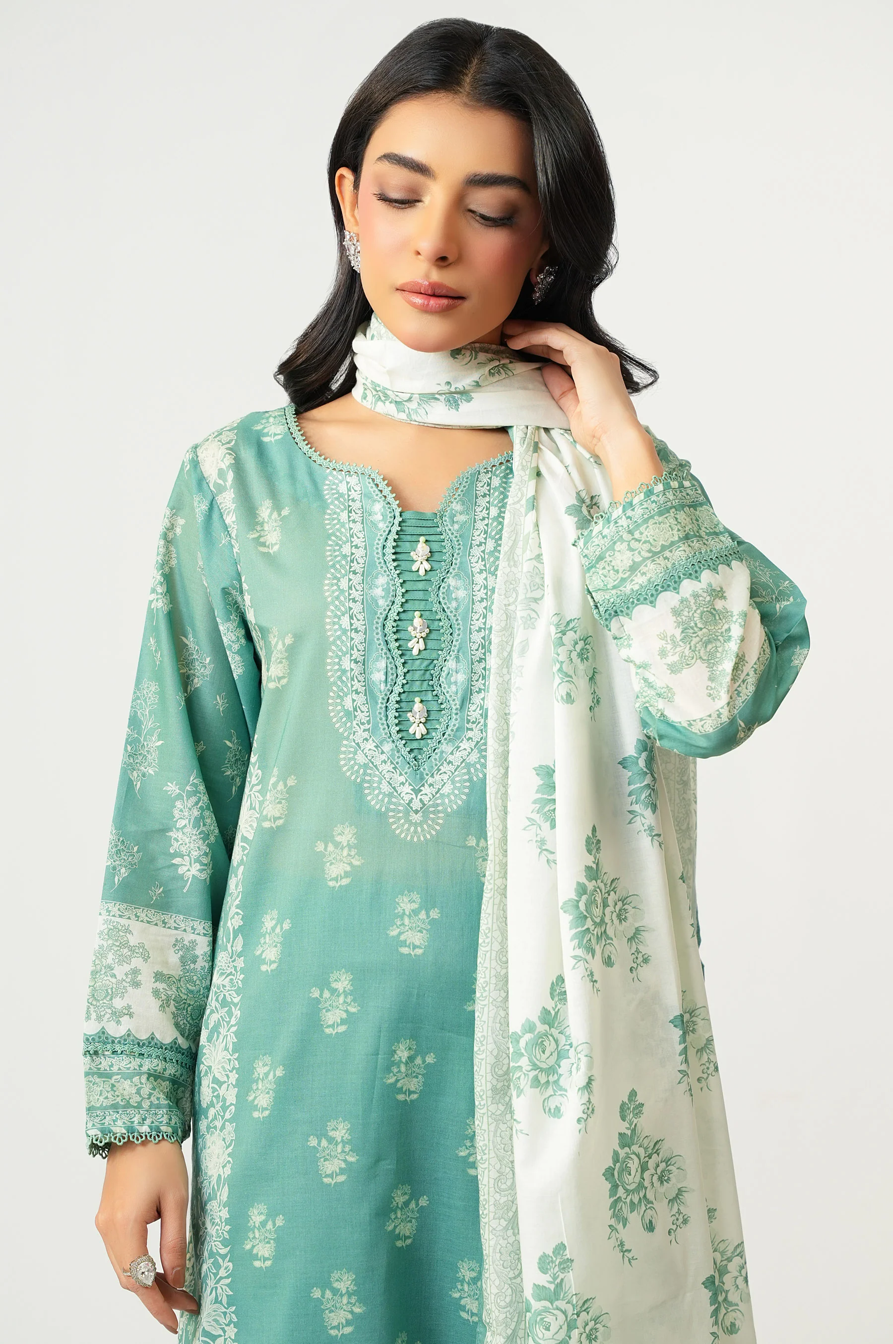 Stitched 3 Piece Printed Lawn Suit - Image 5