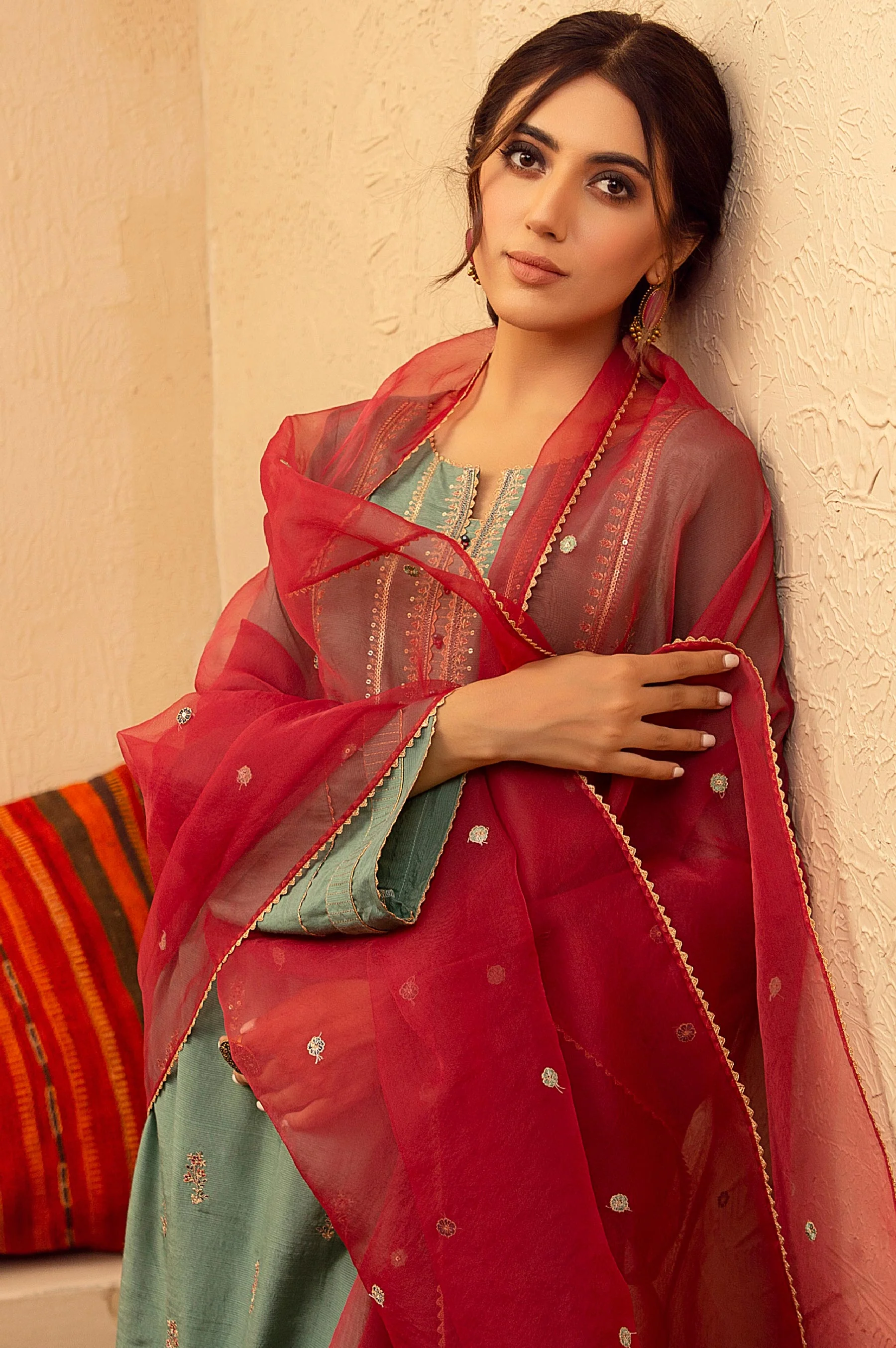 Stitched 3 Piece Raw Silk Embroidered Suit - Image 3