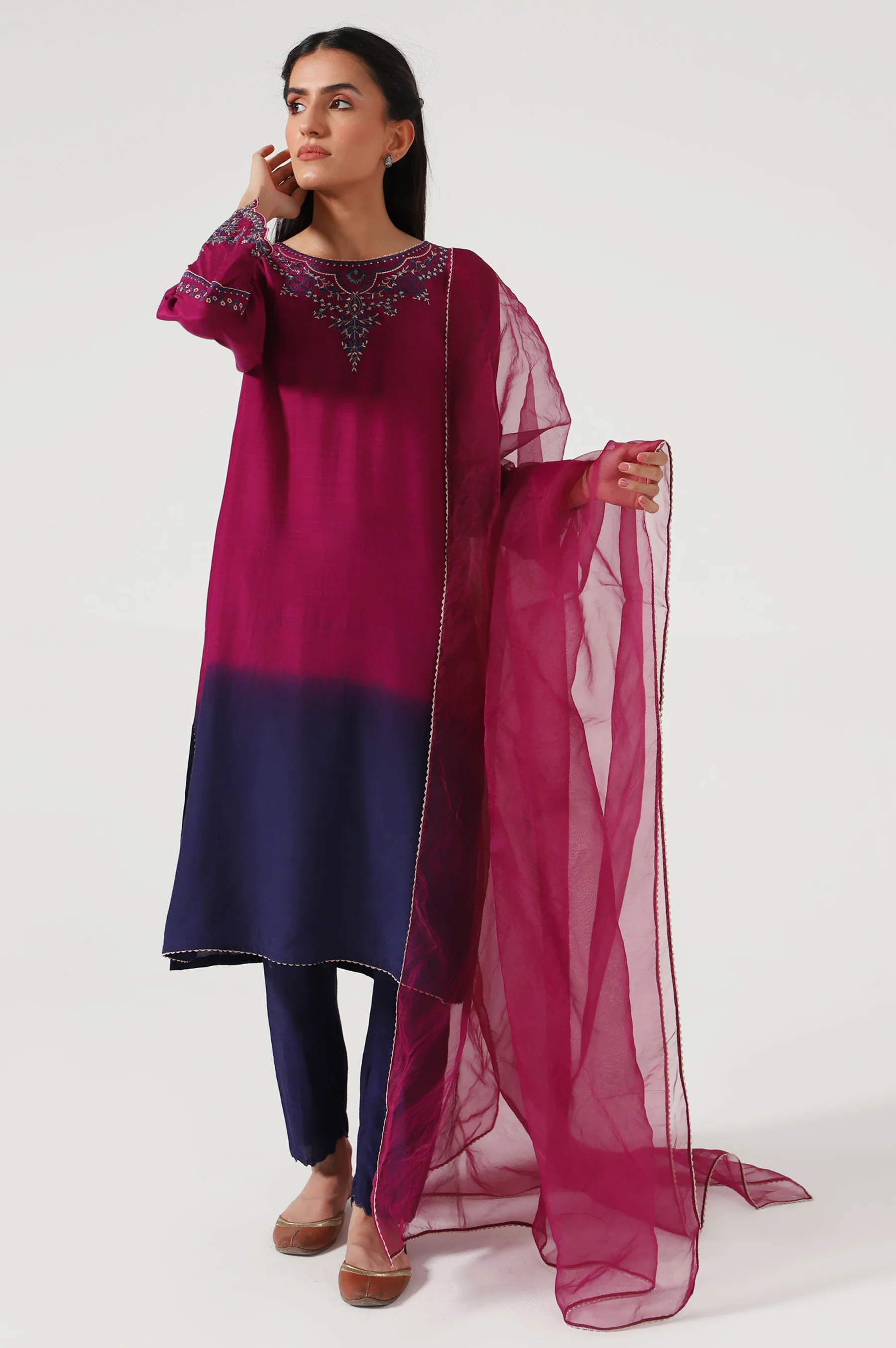 Stitched 3 Piece Raw Silk Embroidered Outfit - Image 4