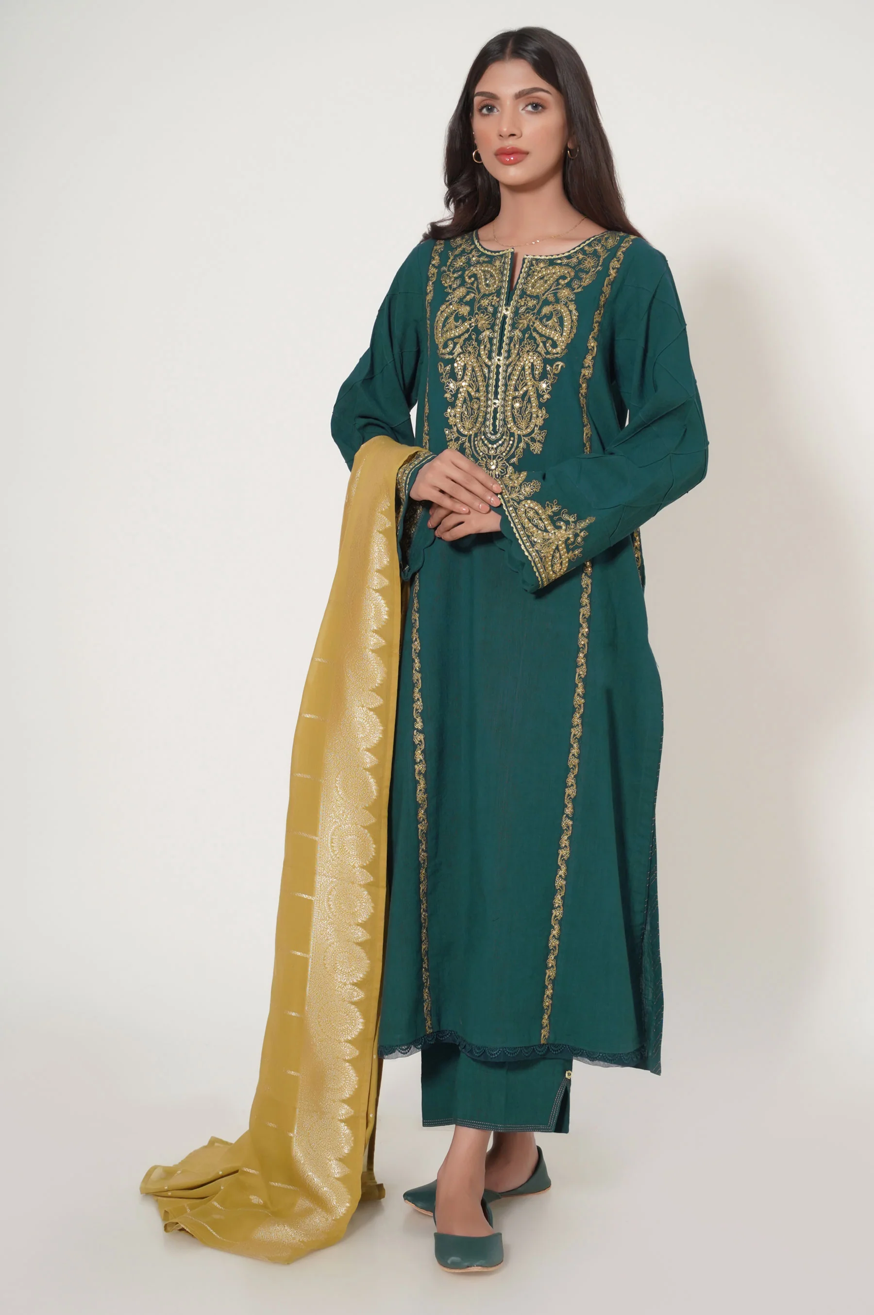 Stitched 3 Piece Textured Slub Lawn Suit - Image 2