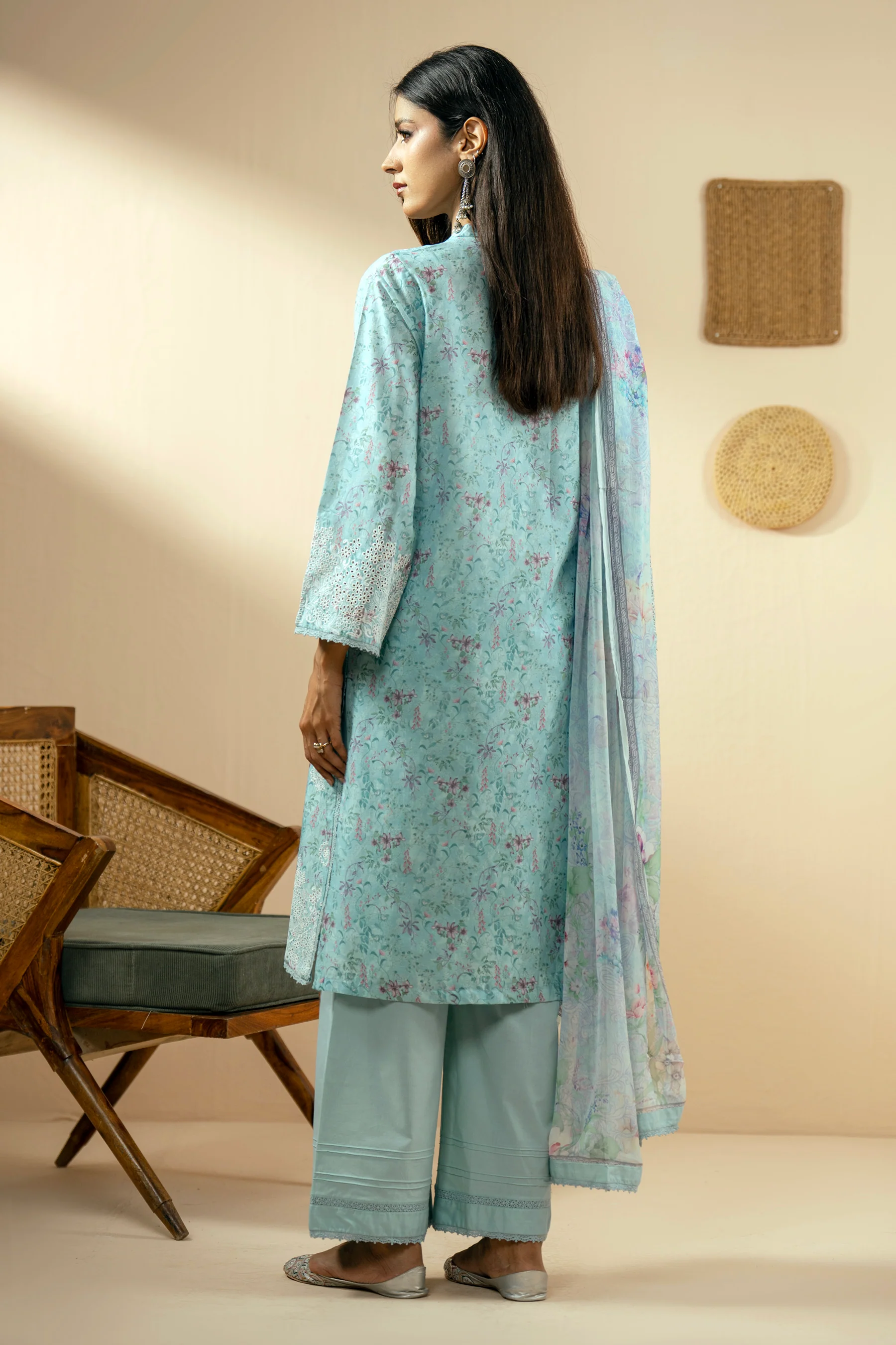 STITCHED EMBROIDERED CHIKANKARI LAWN SUIT - Image 3