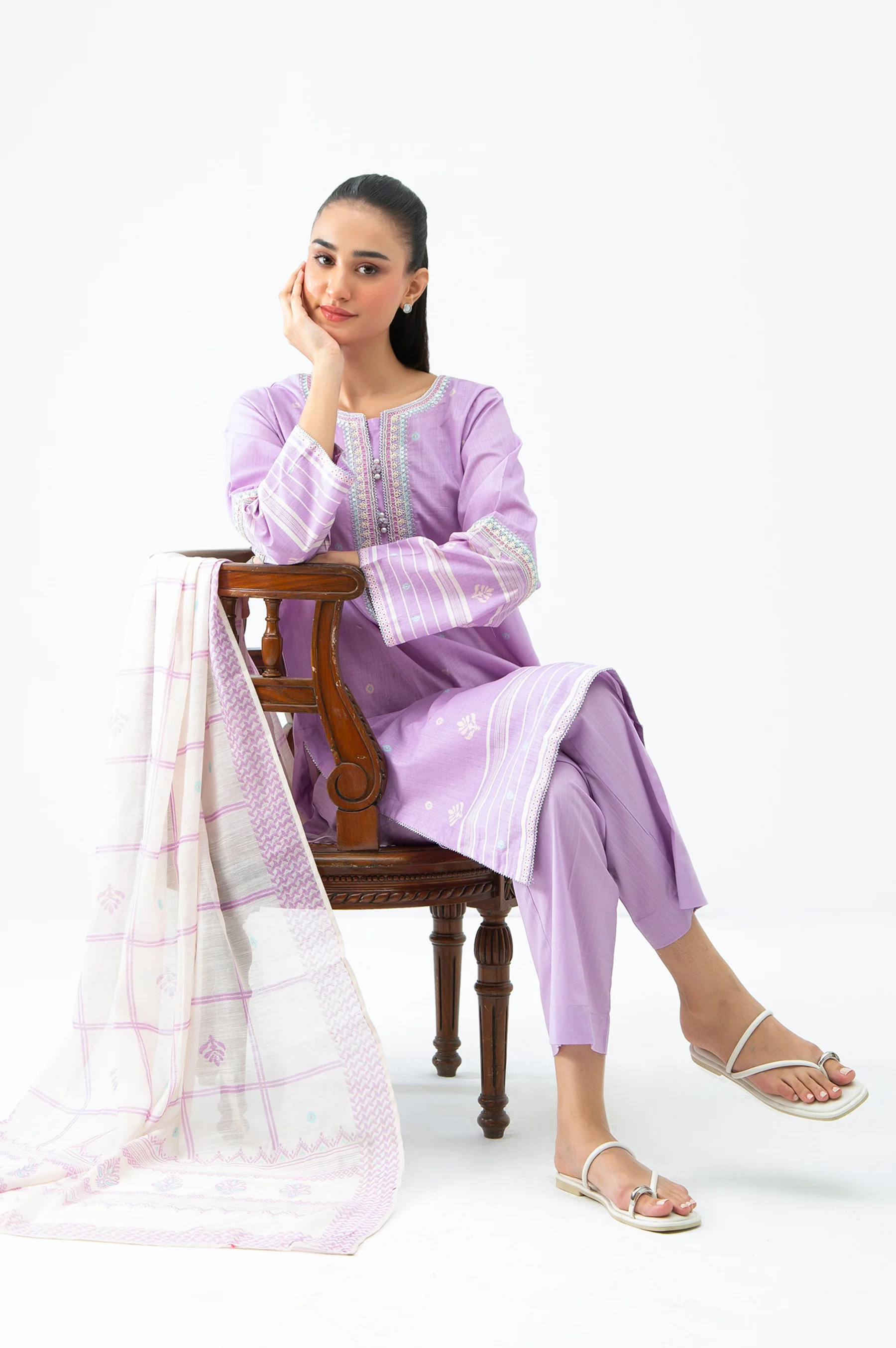 STITCHED EMBROIDERED CAMBRIC SUIT (FACTORY E-OUTLET) - Image 6