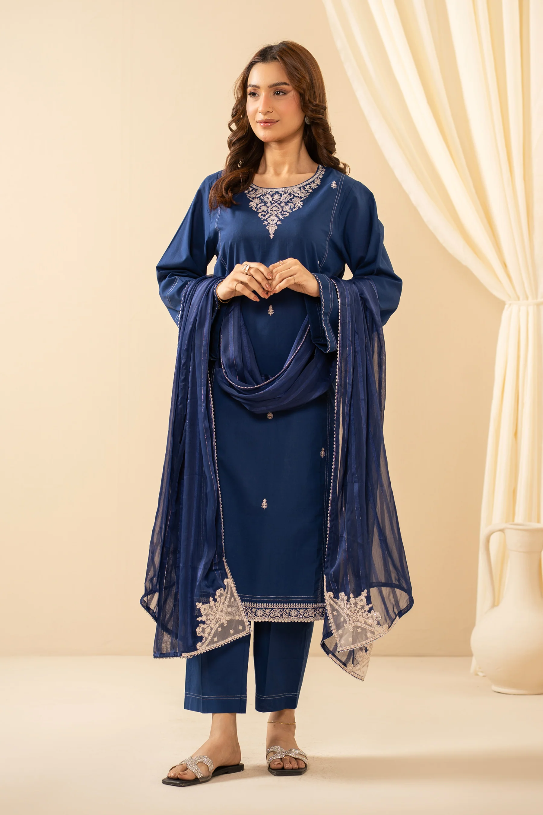 EMBROIDERED CAMBRIC STITCHED 3 PIECE SUIT (FACTORY E-OUTLET)
