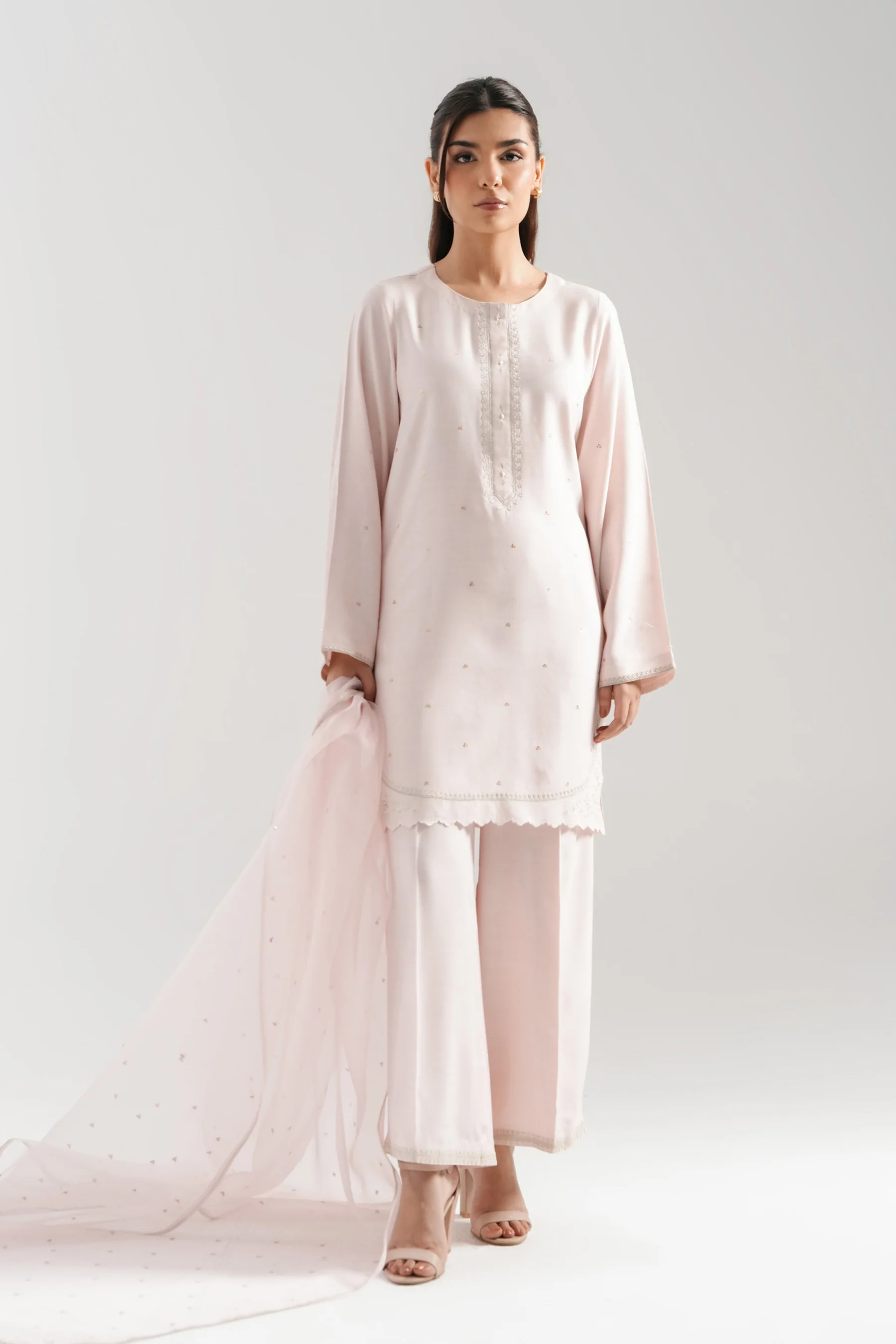 EMBROIDERED COTTON SILK STITCHED 3 PIECE SUIT