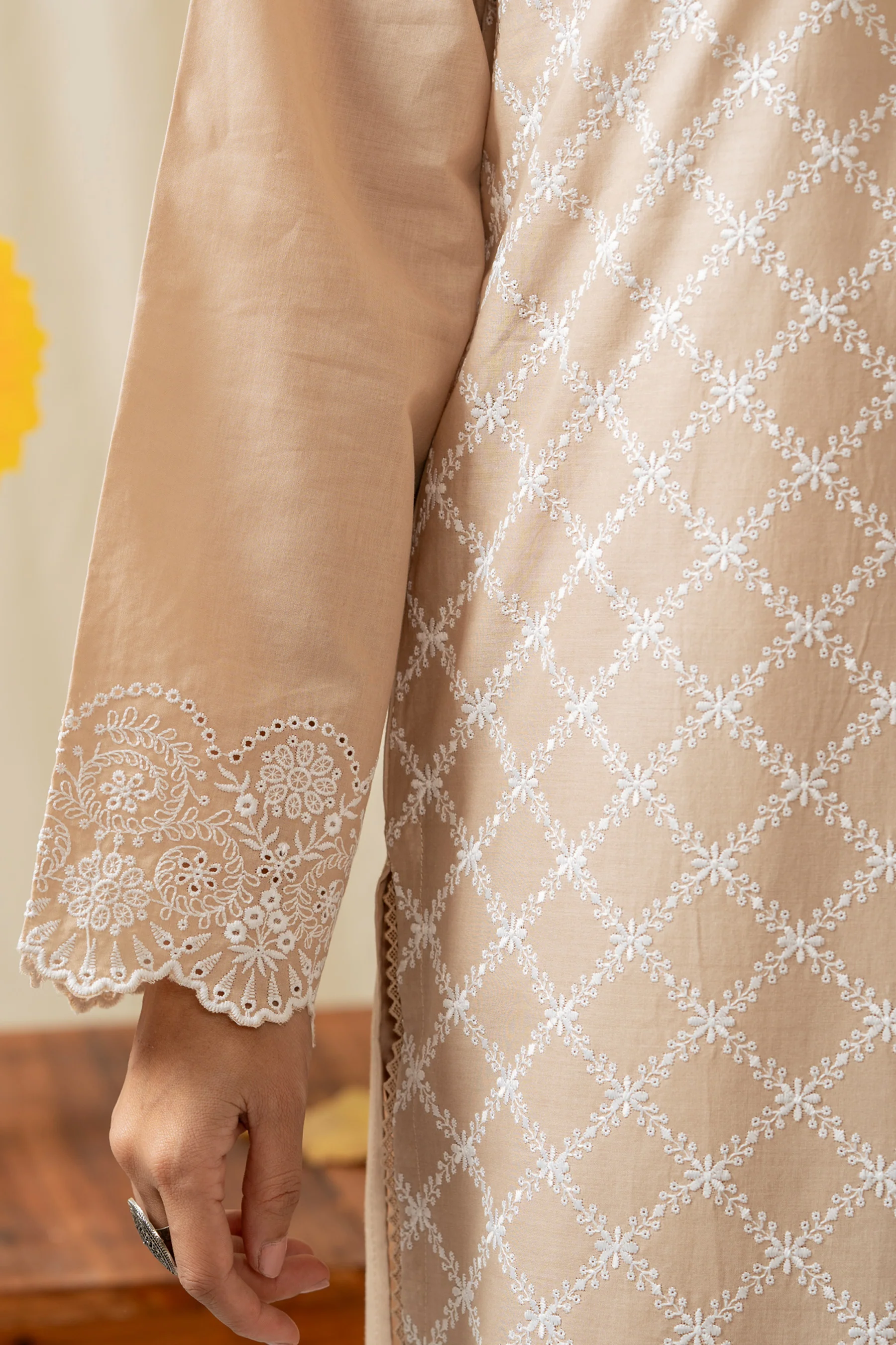 DYED CHIKANKARI STITCHED 3 PIECE SUIT - Image 5