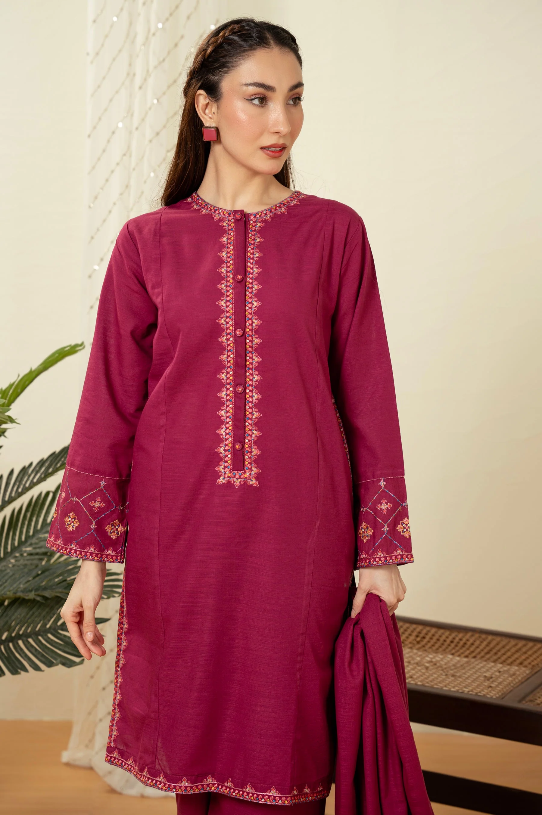 STITCHED DYED EMBROIDERED SUIT (FACTORY E-OUTLET) - Image 3
