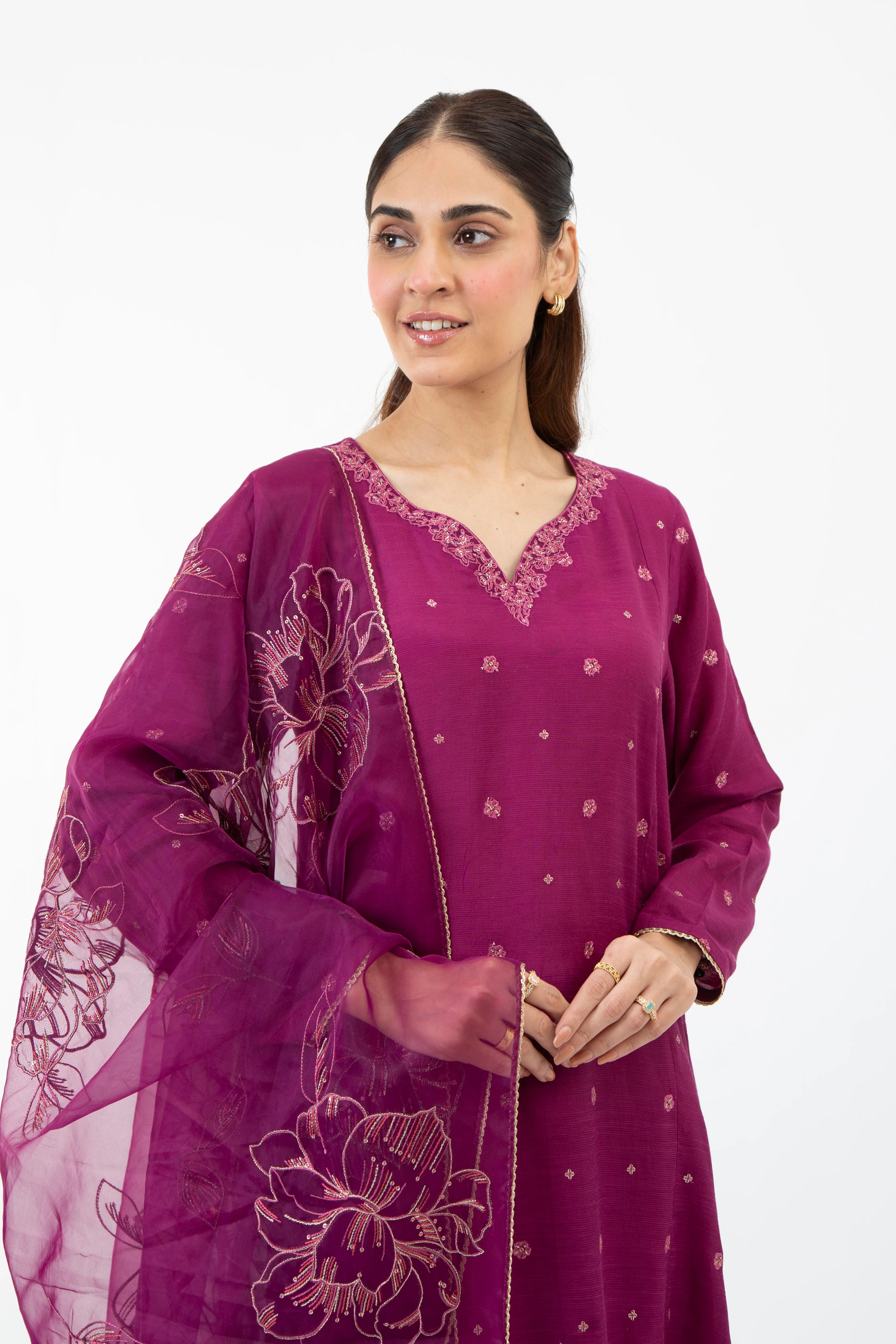 EMBROIDERED RAW SILK STITCHED 3 PIECE SUIT - Image 2