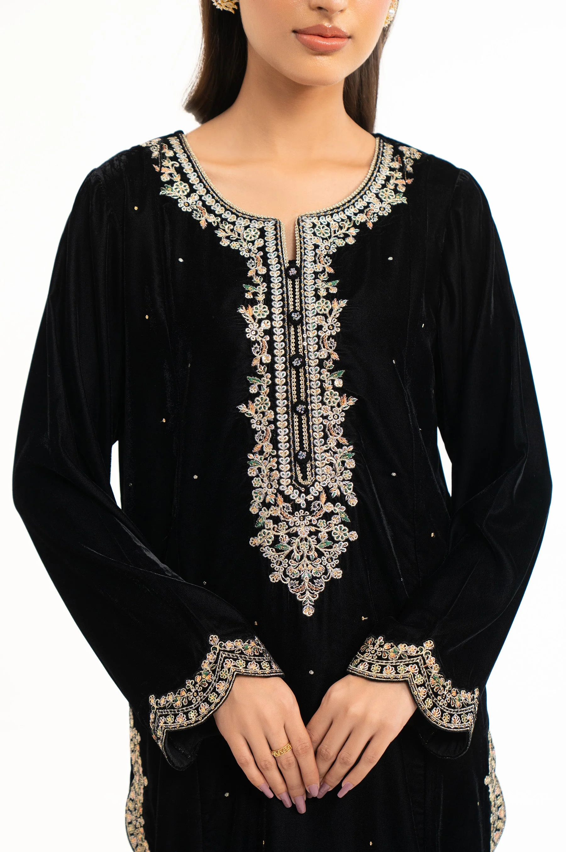 STITCHED EMBROIDERED VELVET SUIT (FACTORY E-OUTLET) - Image 3