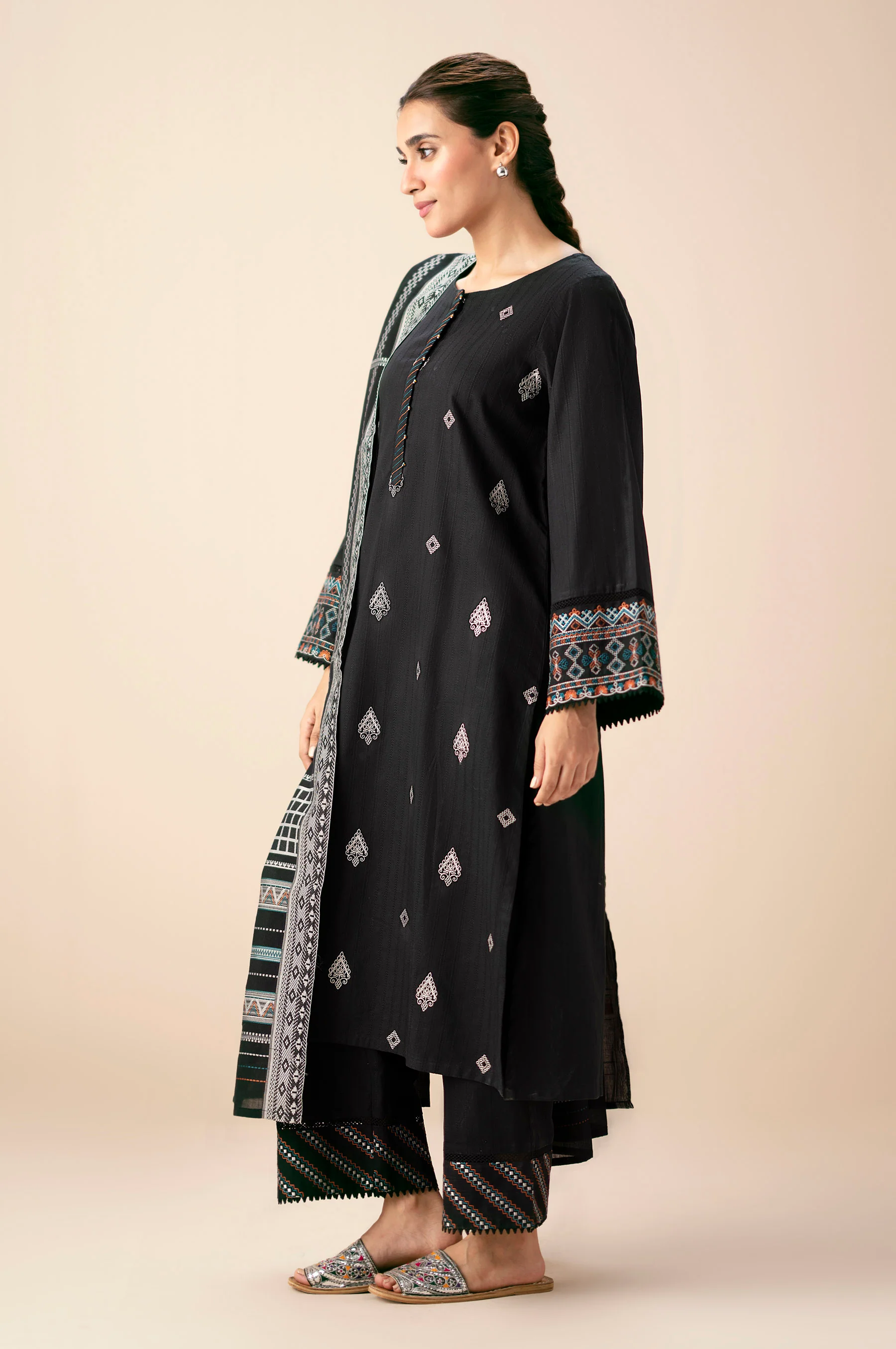 Stitched 3 Piece Textured Slub Suit - Image 2