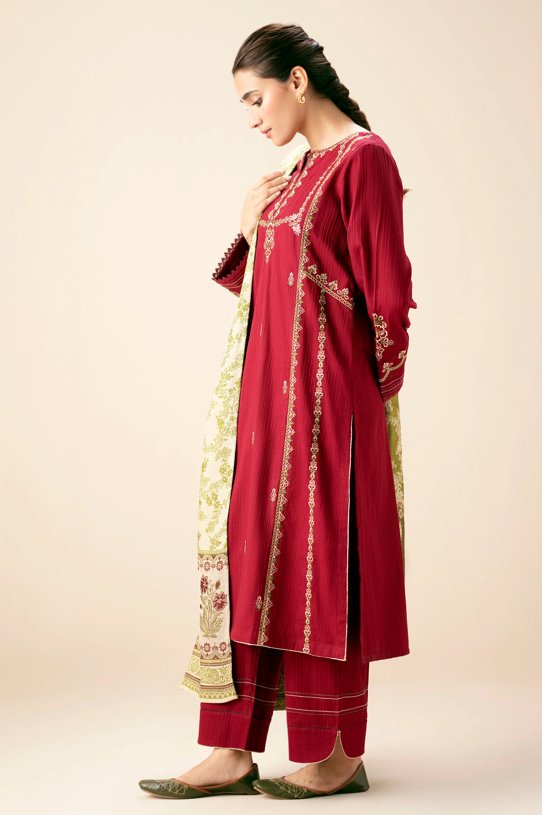 Stitched 3 Piece Textured Slub Suit - Image 4