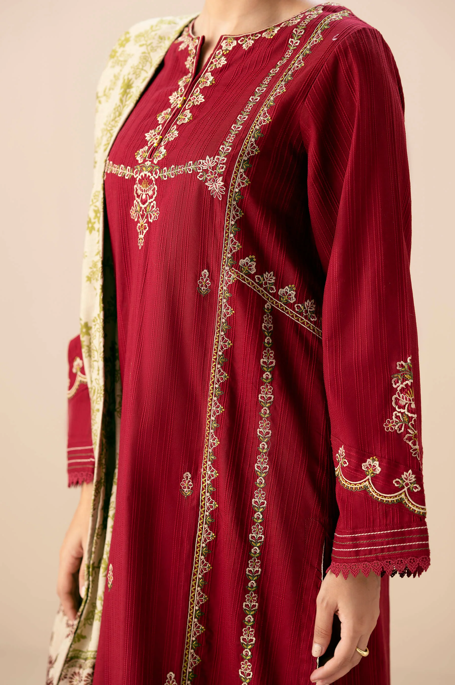 Stitched 3 Piece Textured Slub Suit - Image 6