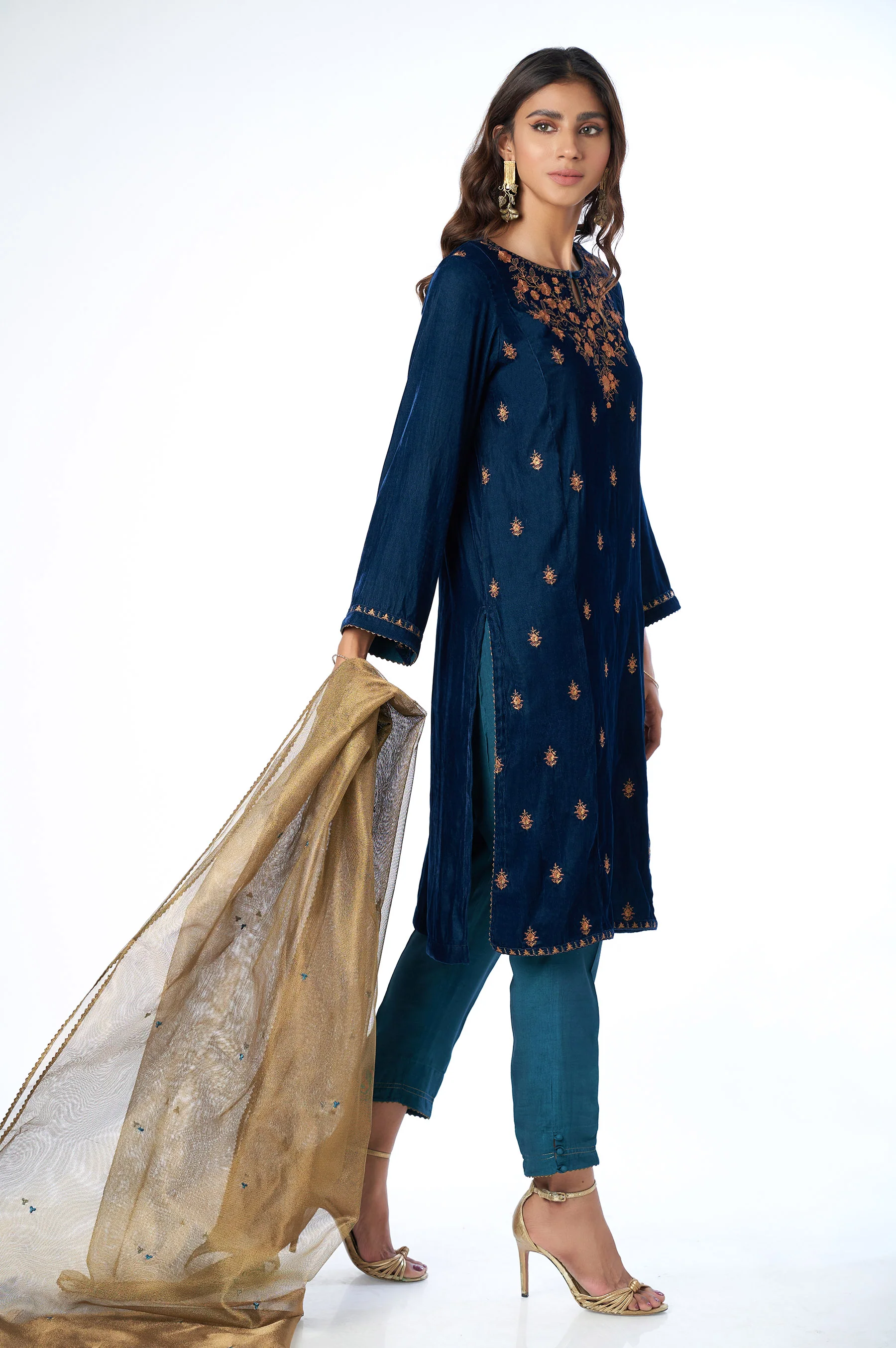 Stitched 3 Piece Velvet Embroidered Suit - Image 2