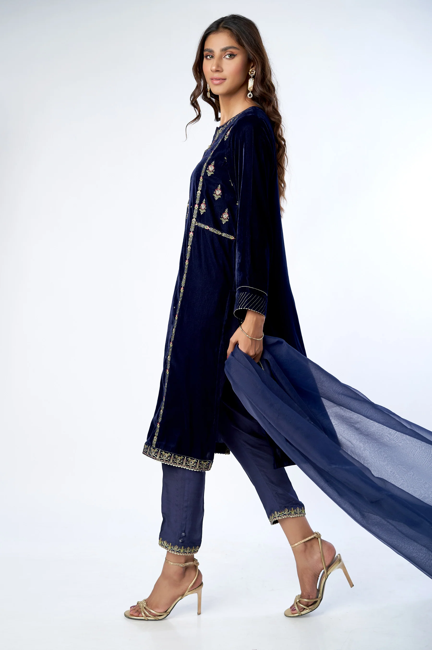 Stitched 3 Piece Velvet Embroidered Suit - Image 2