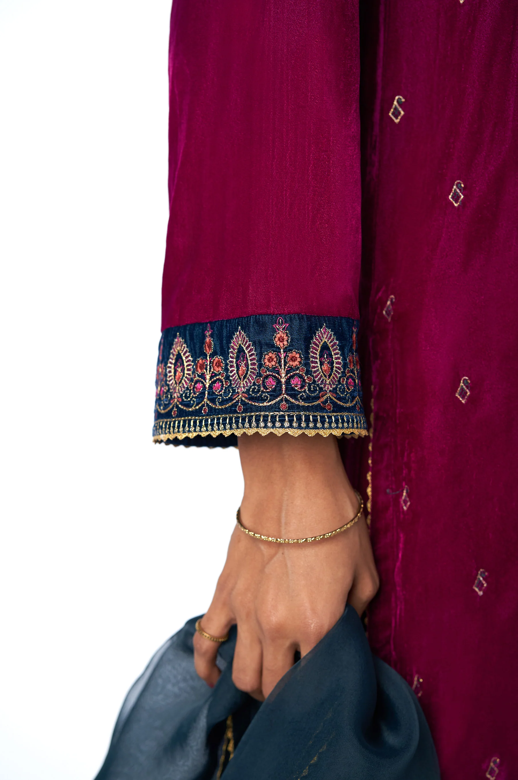 Stitched 3 Piece Velvet Embroidered Suit - Image 3