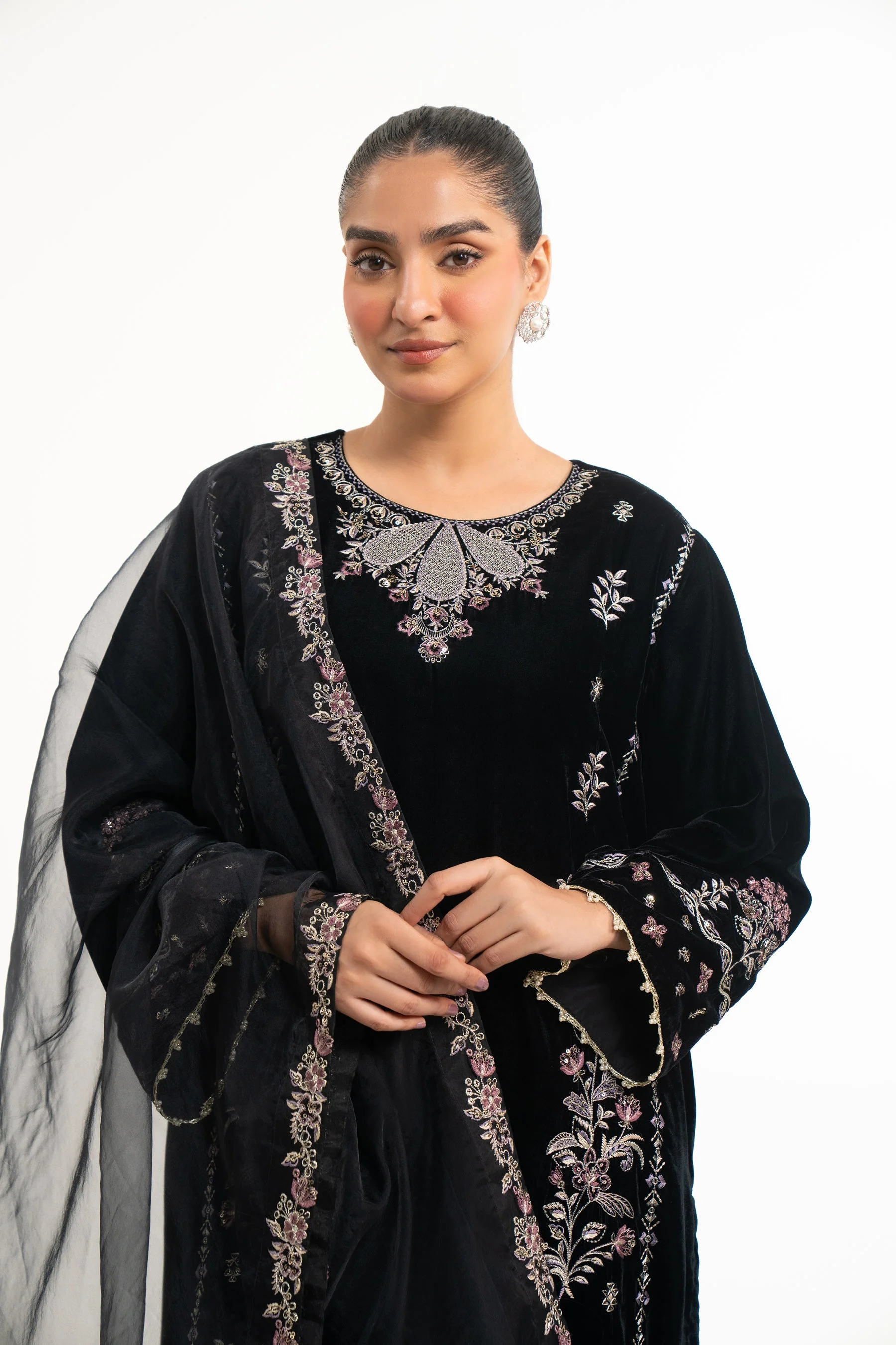 STITCHED EMBROIDERED VELVET SUIT (FACTORY E-OUTLET) - Image 2