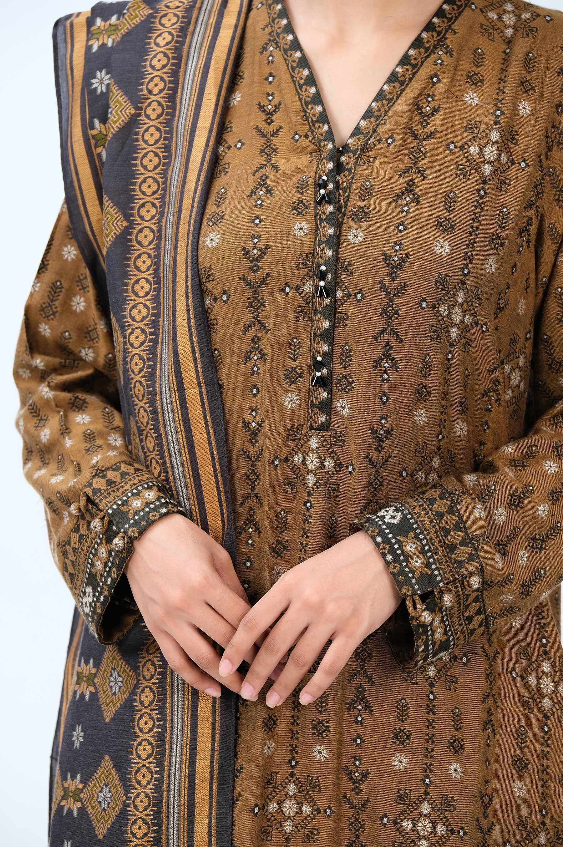 Stitched 3 Piece Yarn Dyed Jacquard Suit - Image 4