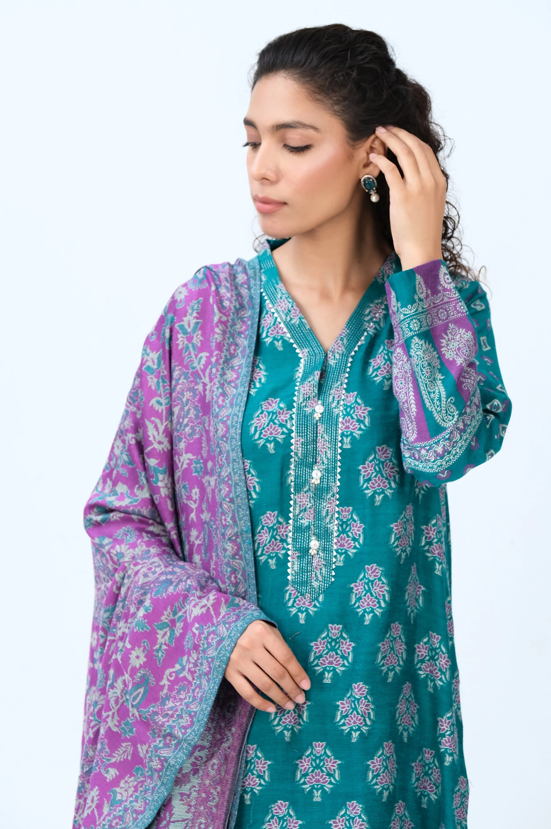 Stitched 3 Piece Yarn Dyed Jacquard Suit - Image 5