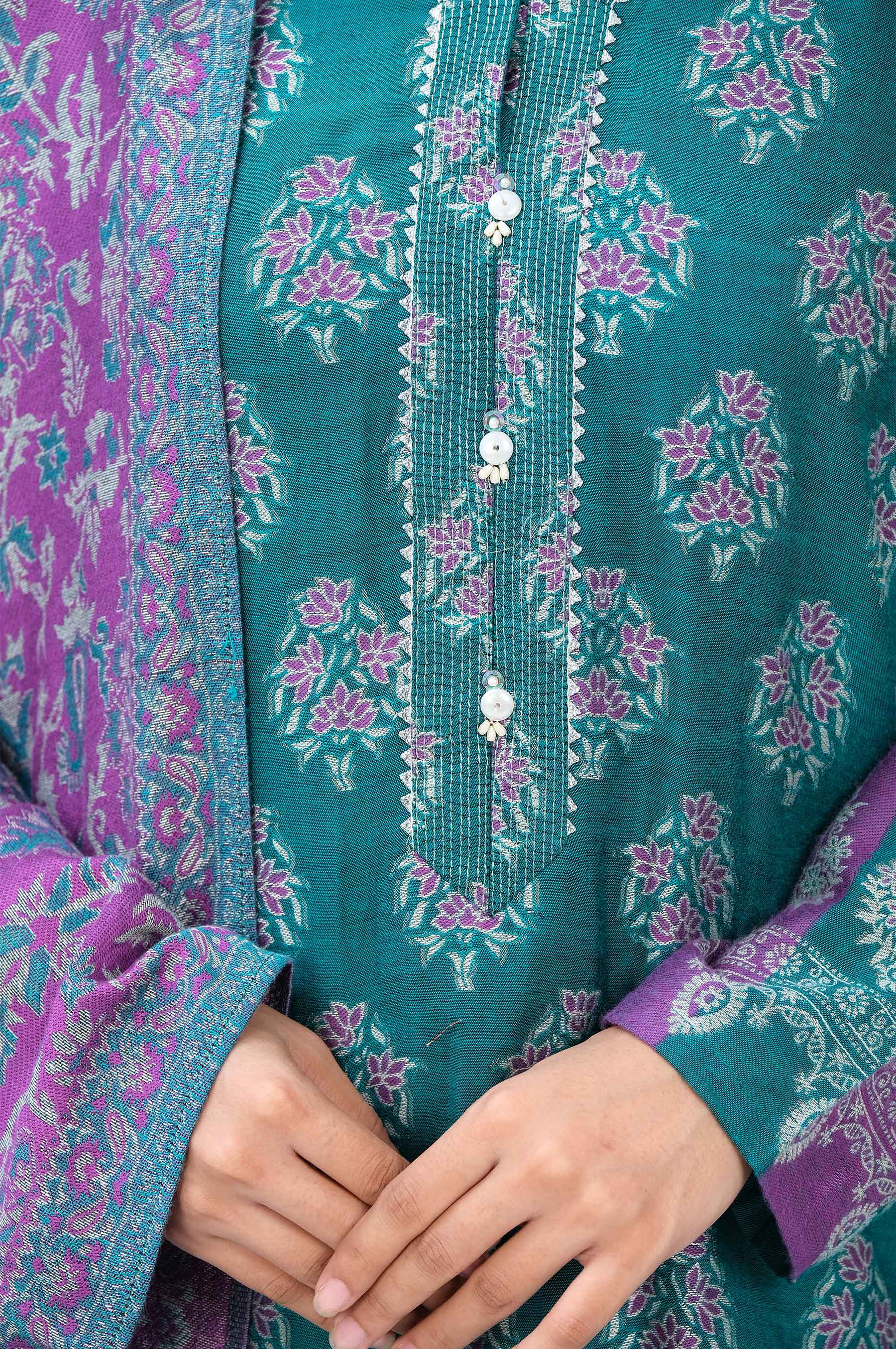 Stitched 3 Piece Yarn Dyed Jacquard Suit - Image 6