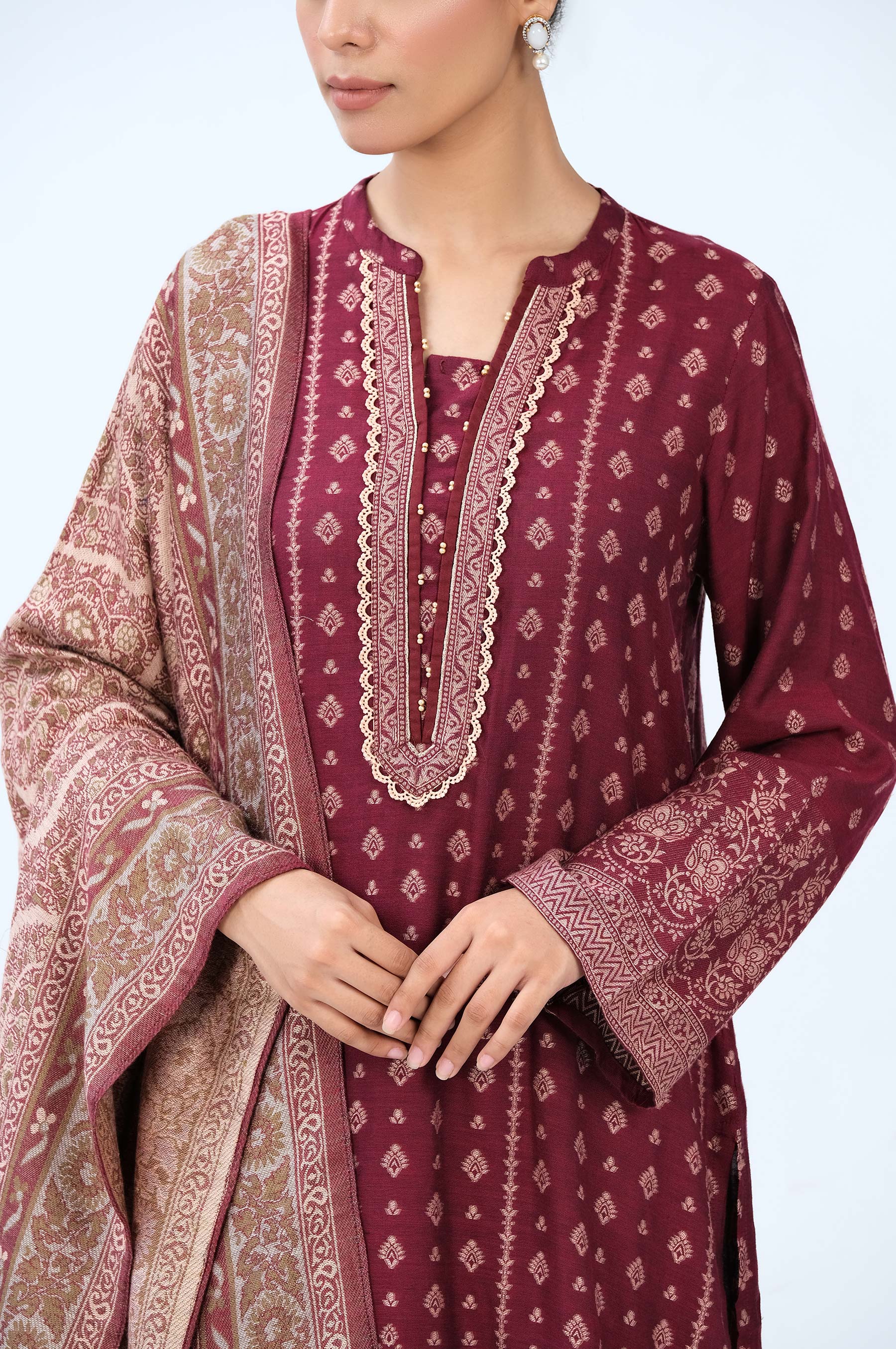 Stitched 3 Piece Yarn Dyed Jacquard Suit - Image 5