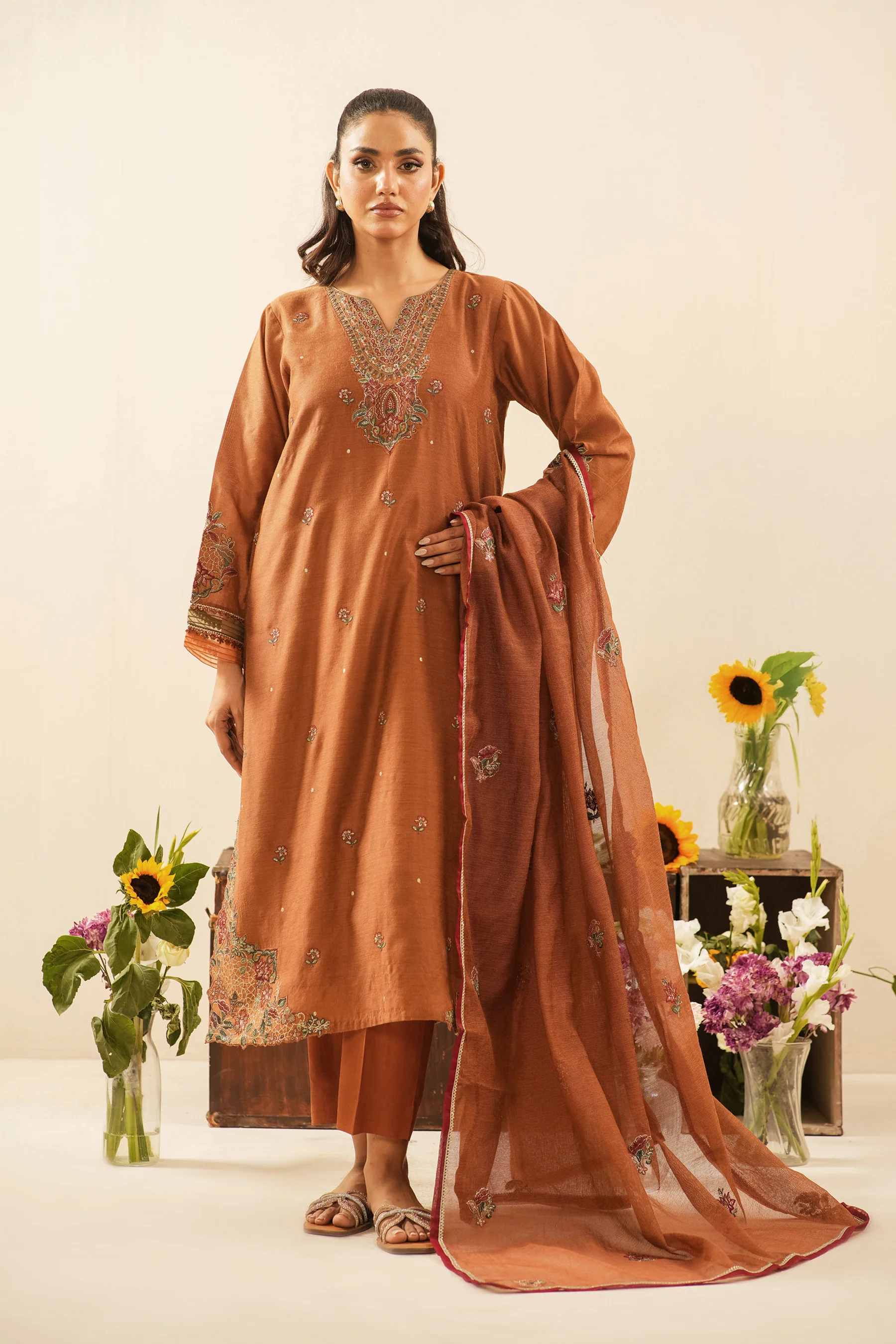 STITCHED EMBROIDERED COTTON NET SUIT - Image 7