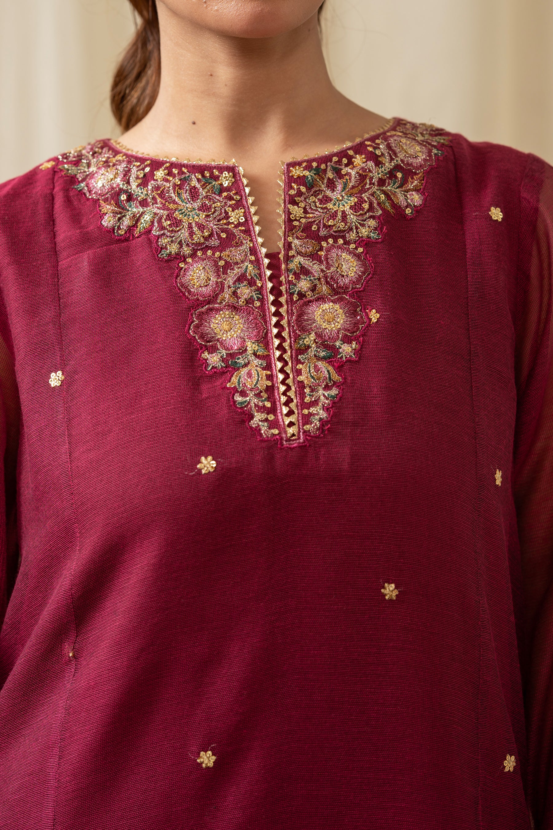STITCHED EMBROIDERED KHADDI NET SUIT - Image 2