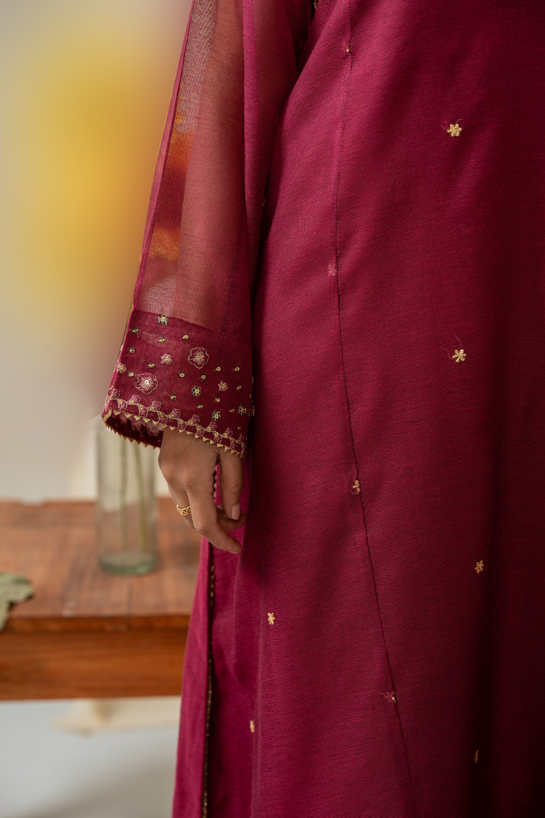 STITCHED EMBROIDERED KHADDI NET SUIT - Image 5