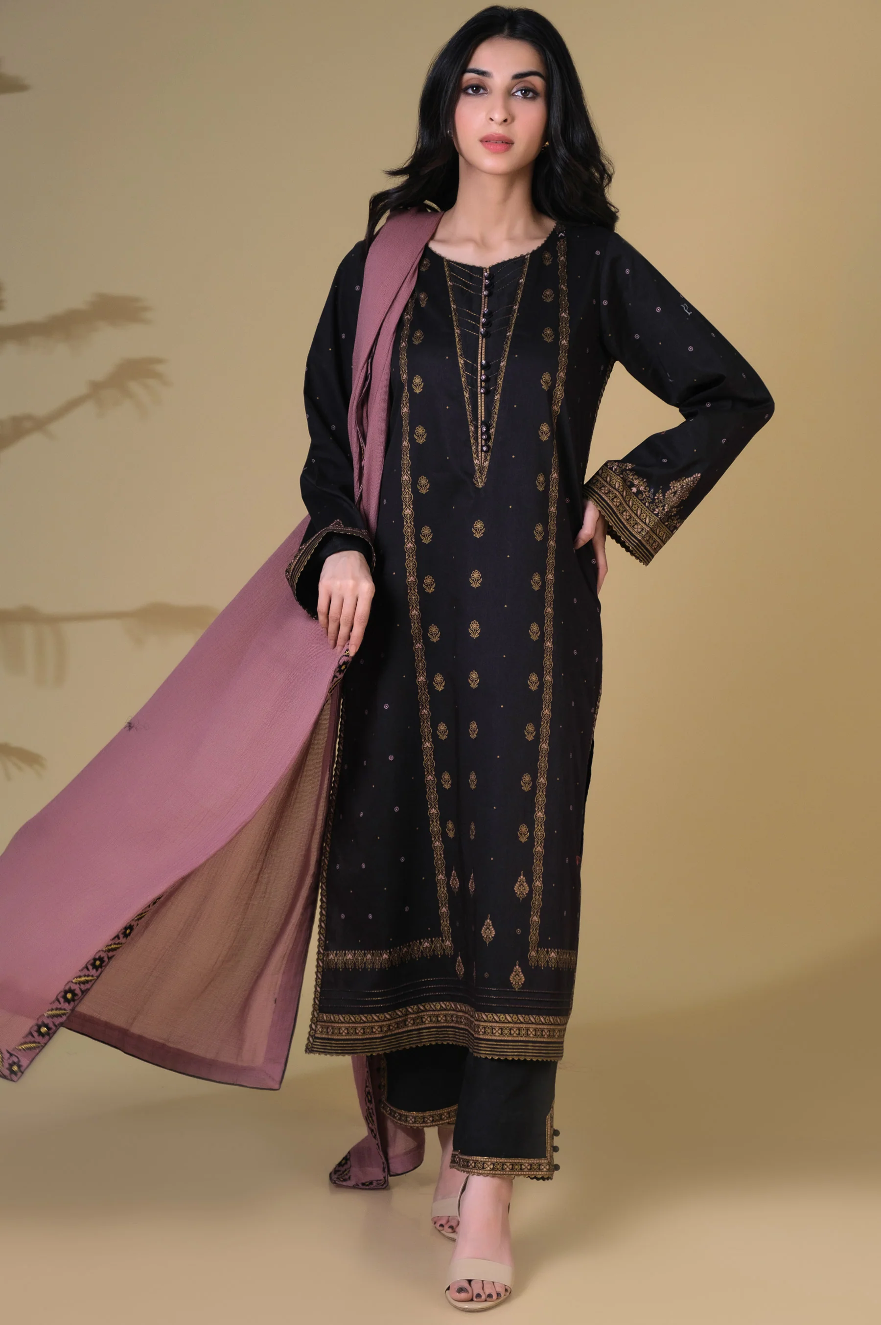 Unstitched 3 Piece Paste Printed Lawn Suit - Image 4