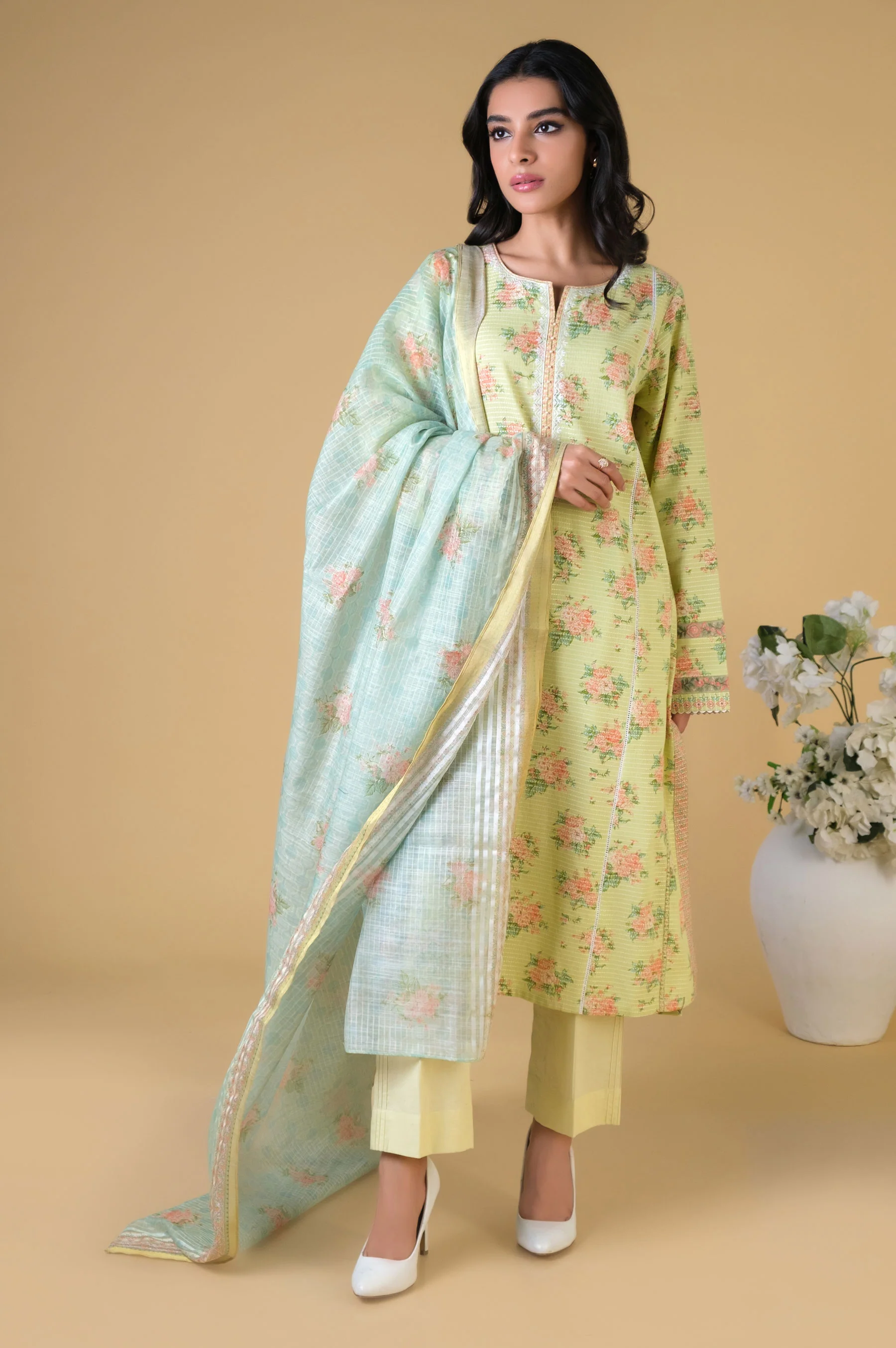 Unstitched 3 Piece Printed Dobby Lawn Suit - Image 4
