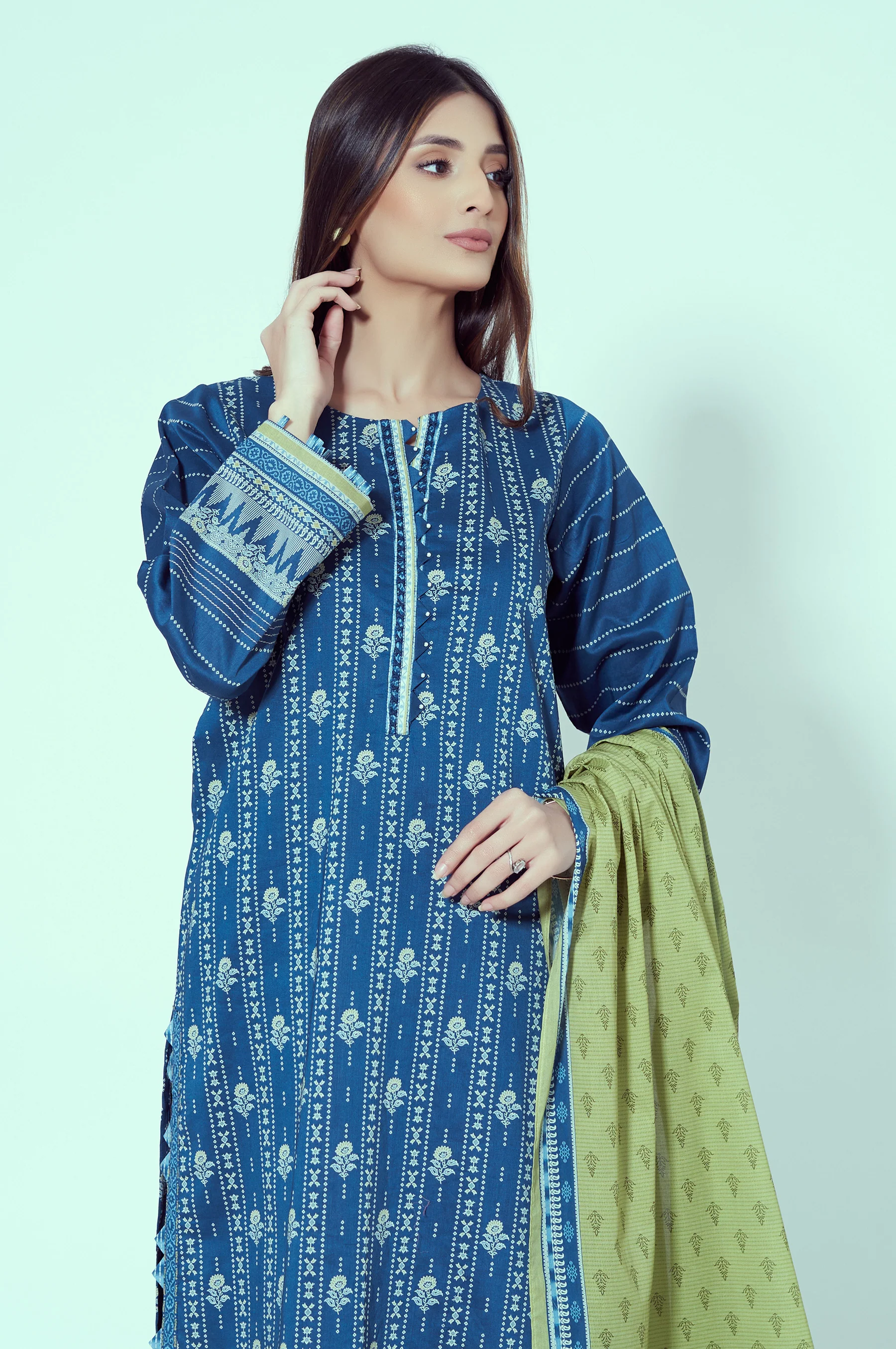 Unstitched 3 Piece Printed Lawn Suit - Image 3