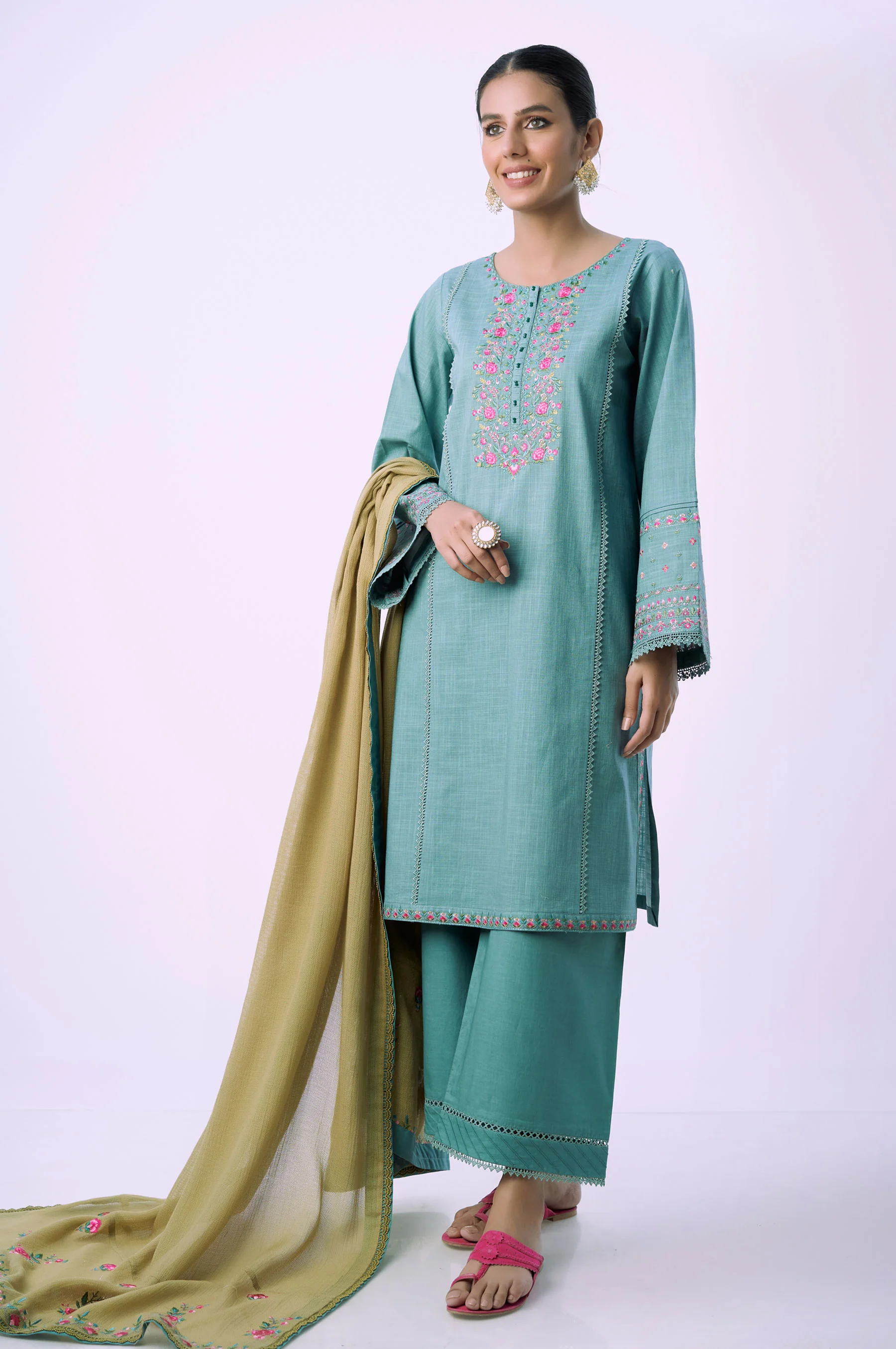 Unstitched 3 Piece Textured Slub Suit - Image 2
