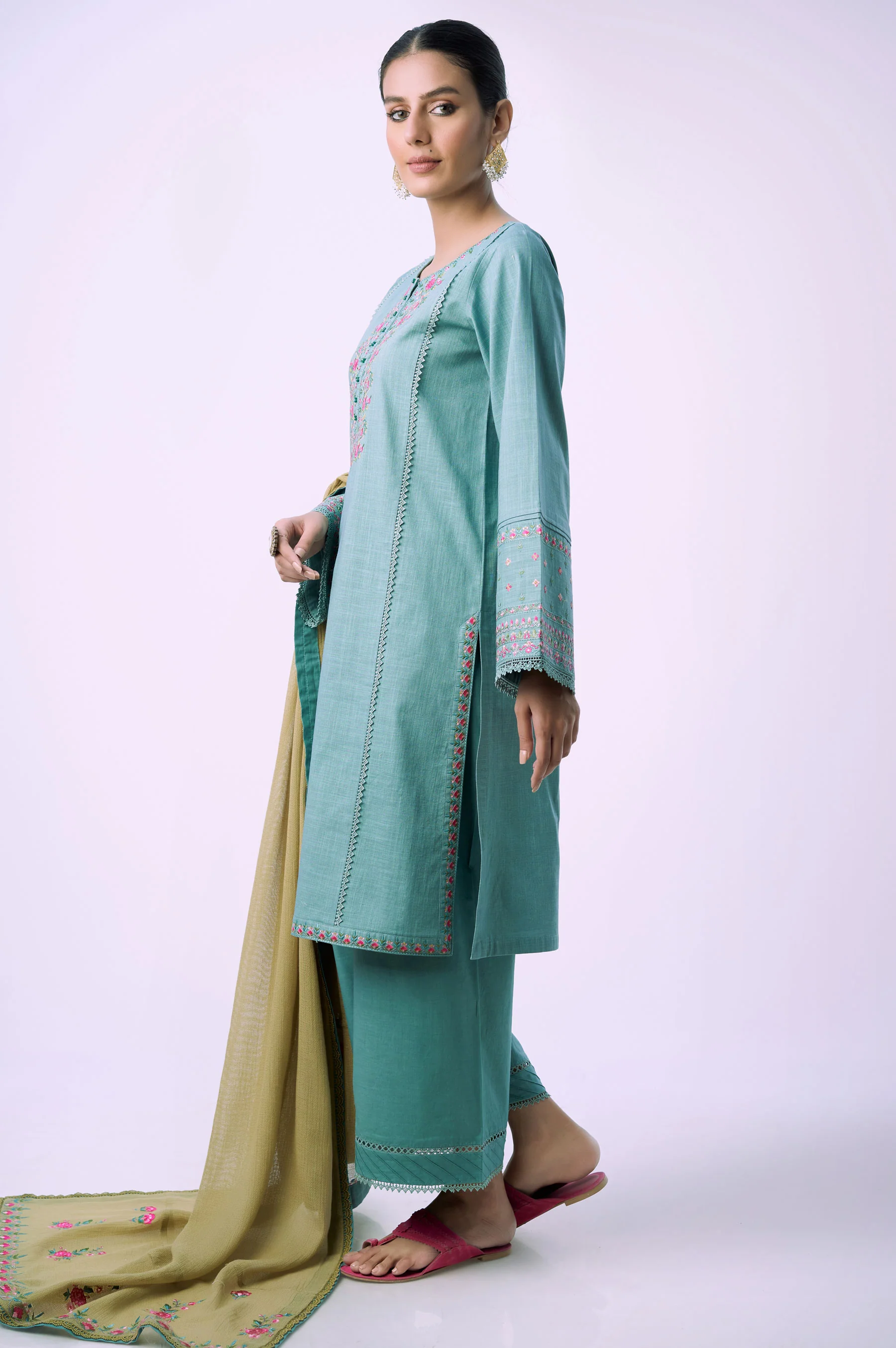 Unstitched 3 Piece Textured Slub Suit - Image 4
