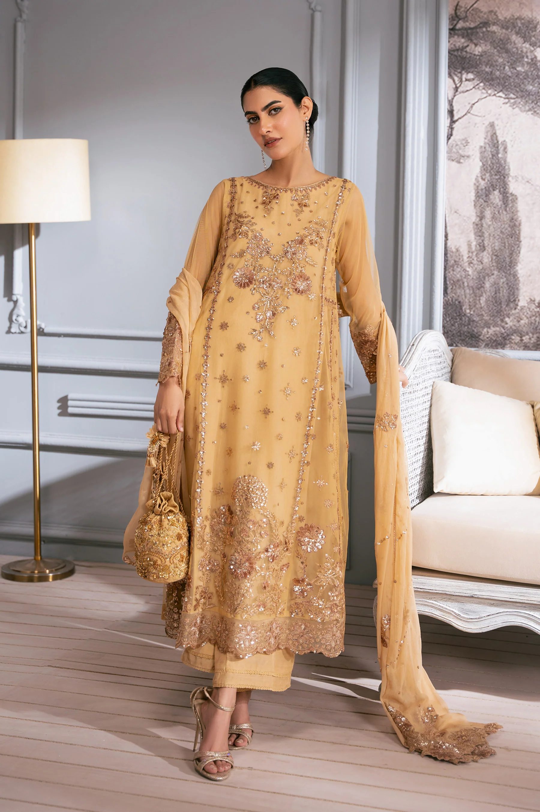 UNSTITCHED 3 PIECE EMBROIDERED SUIT - Image 9