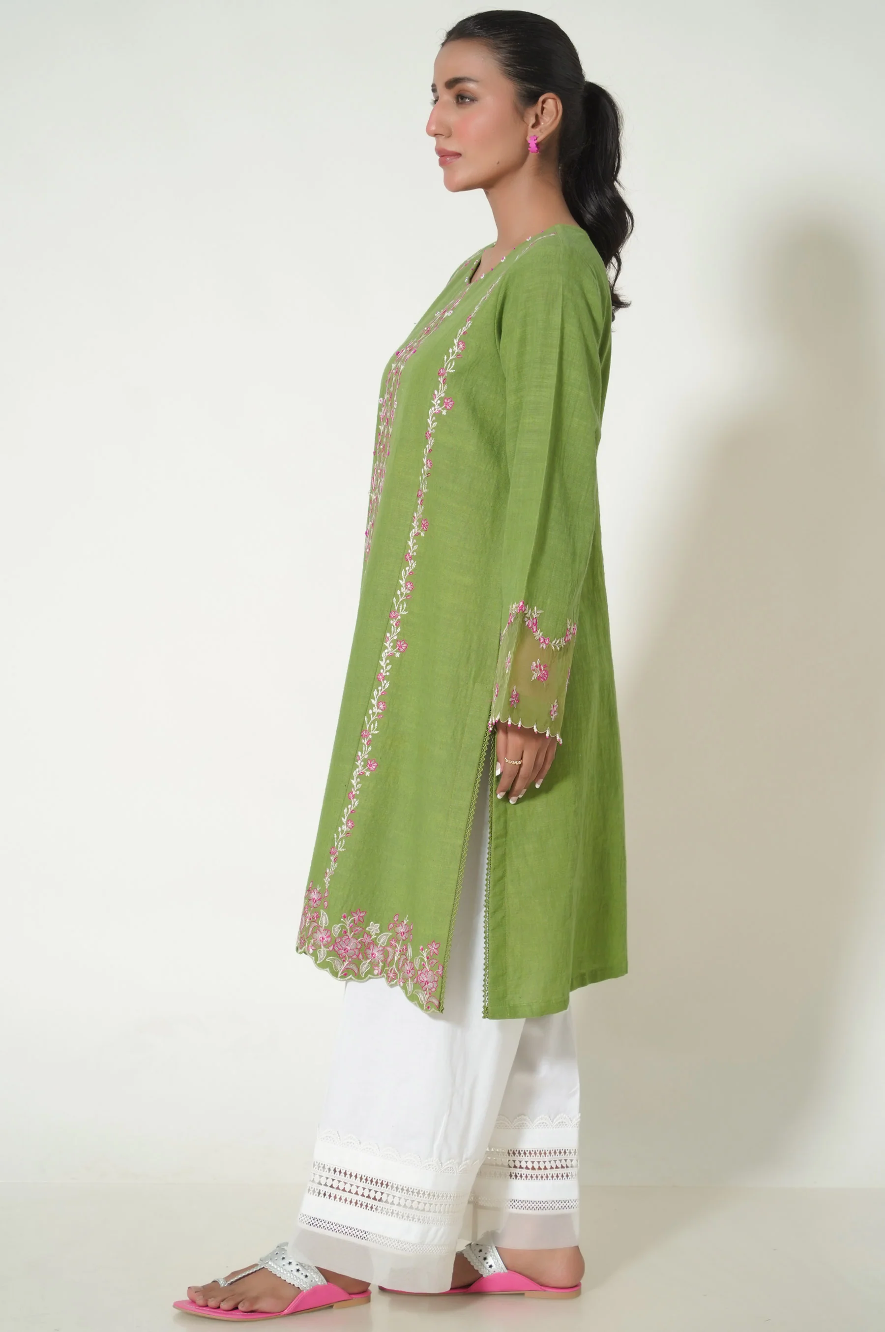 Unstitched 1 Piece Embroidered Khaddar Shirt - Image 2