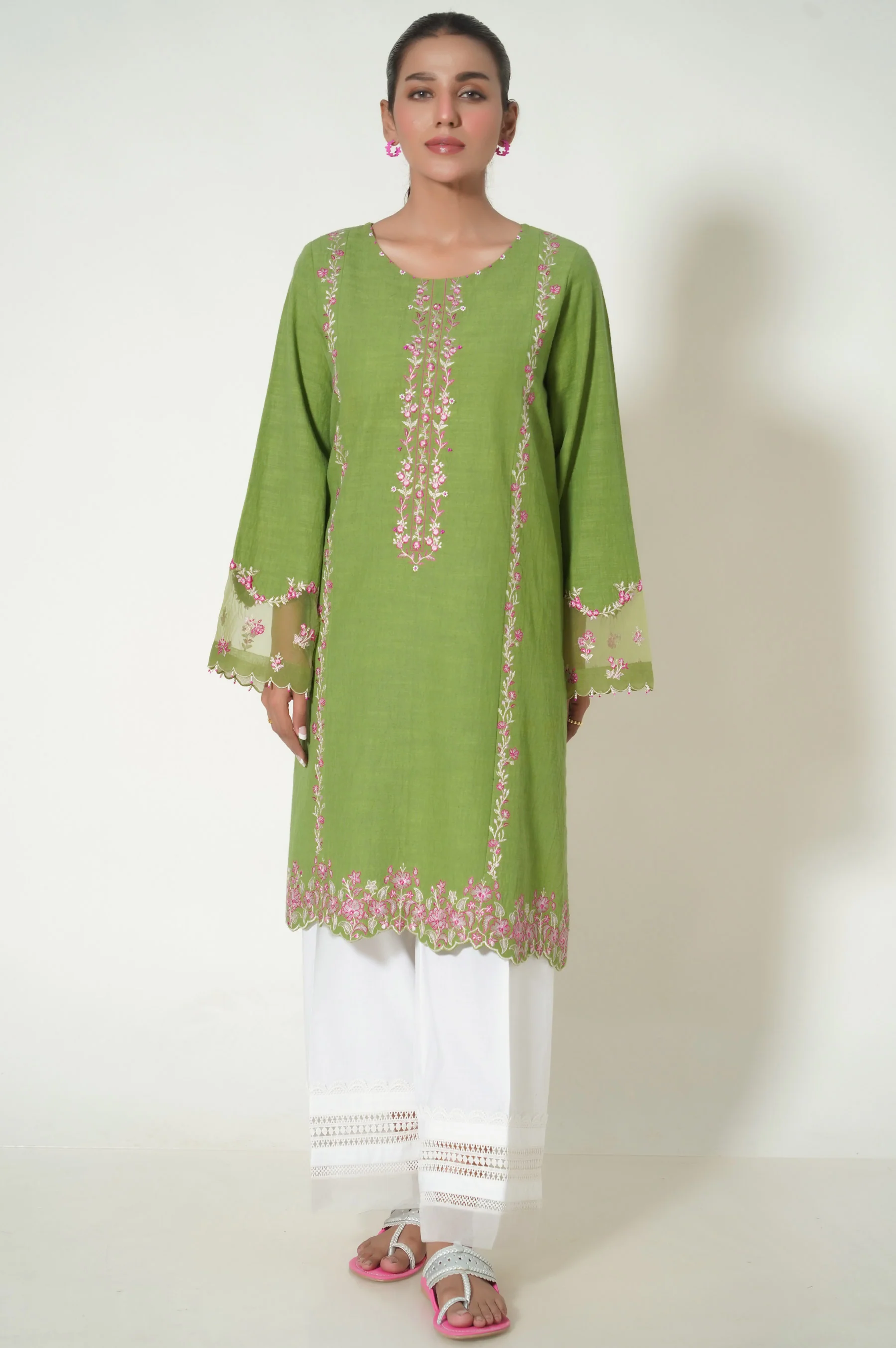 Unstitched 1 Piece Embroidered Khaddar Shirt - Image 6