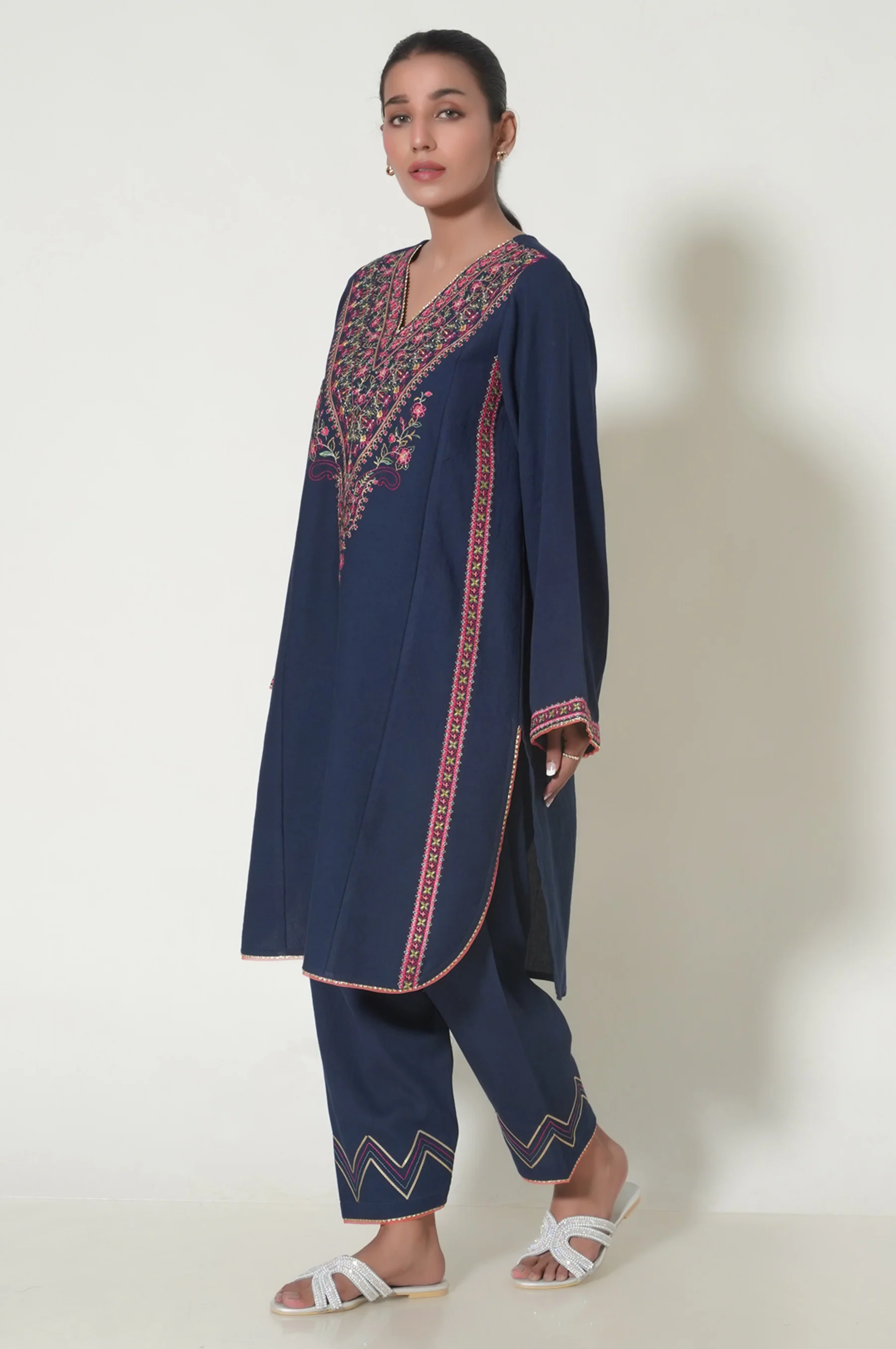 Unstitched 2 Piece Embroidered Cottle Suit - Image 2