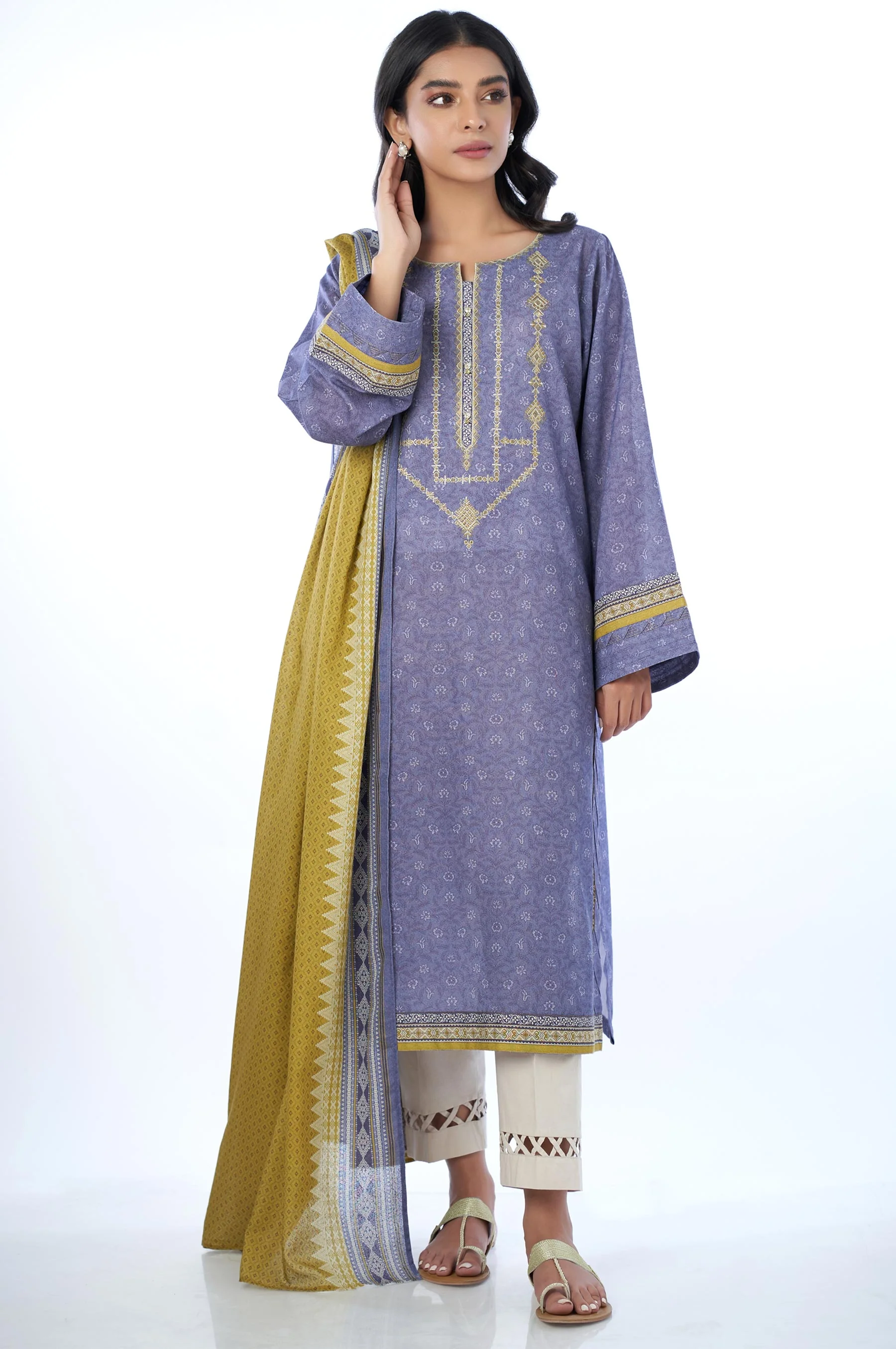 Unstitched 2 Piece Embroidered Karandi Suit - Image 4