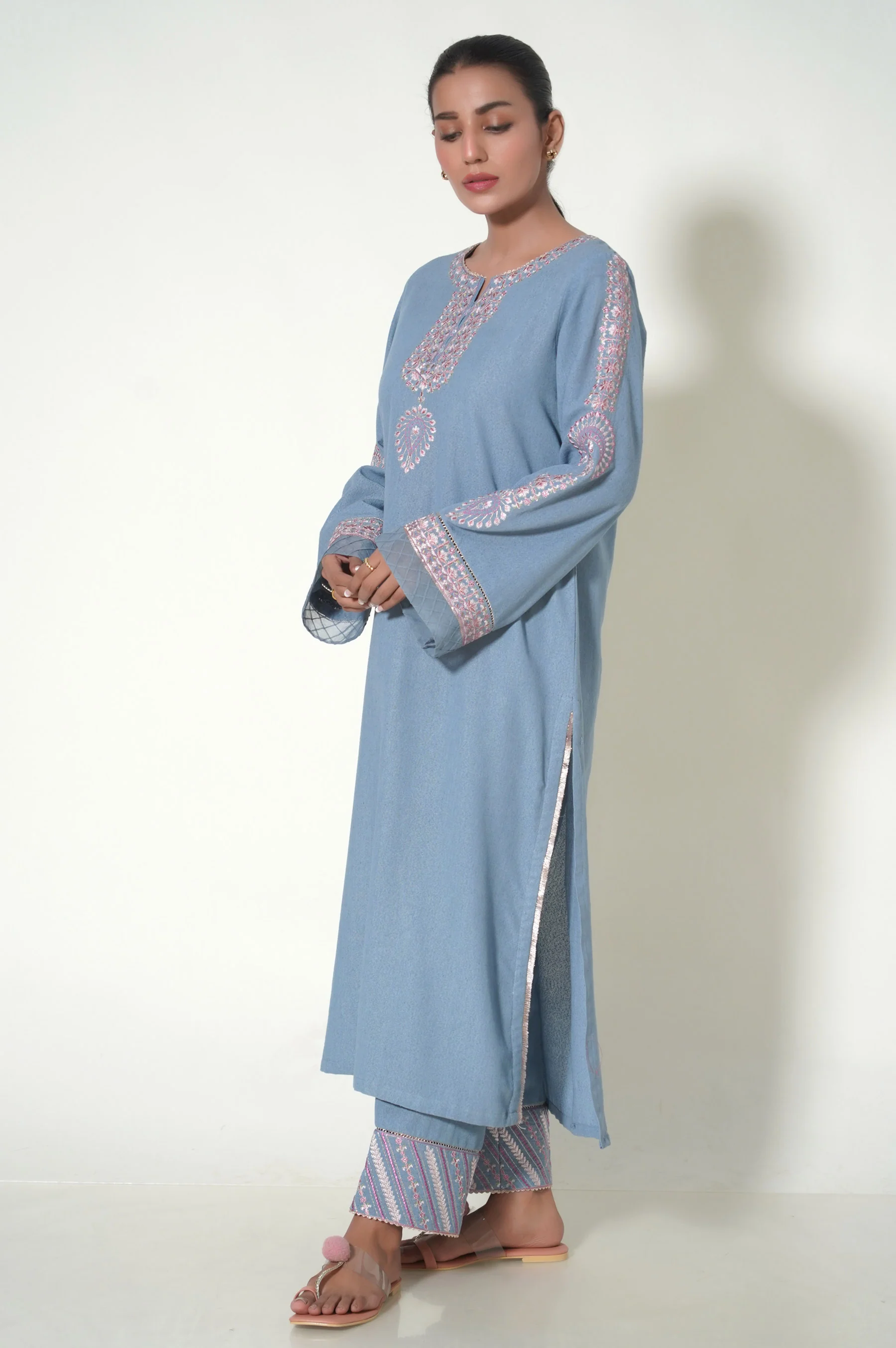 Unstitched 2 Piece Dyed Embroidered Karandi Suit - Image 4