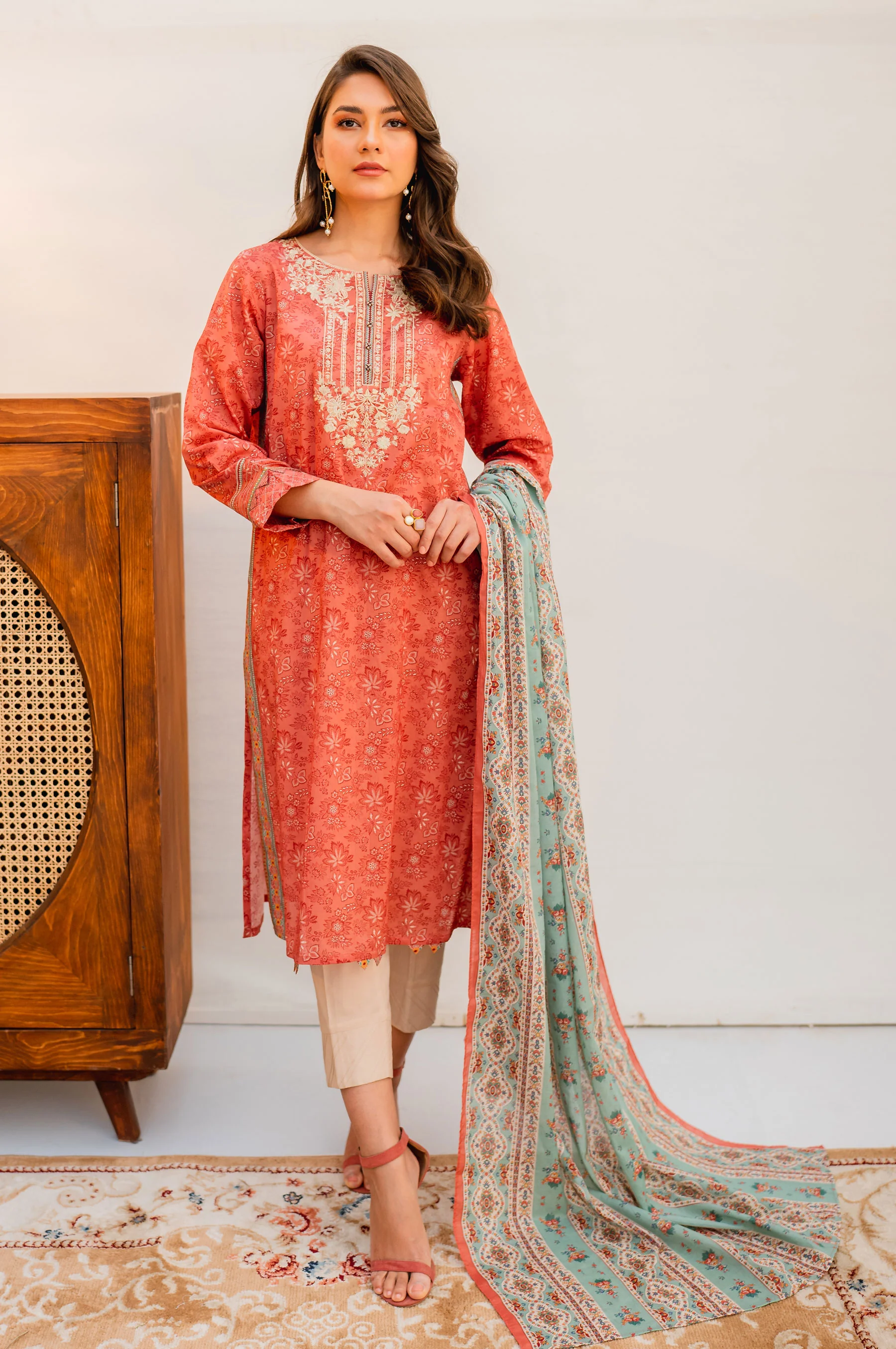 Unstitched 2 Piece Embroidered Lawn with Volie Slub Suit
