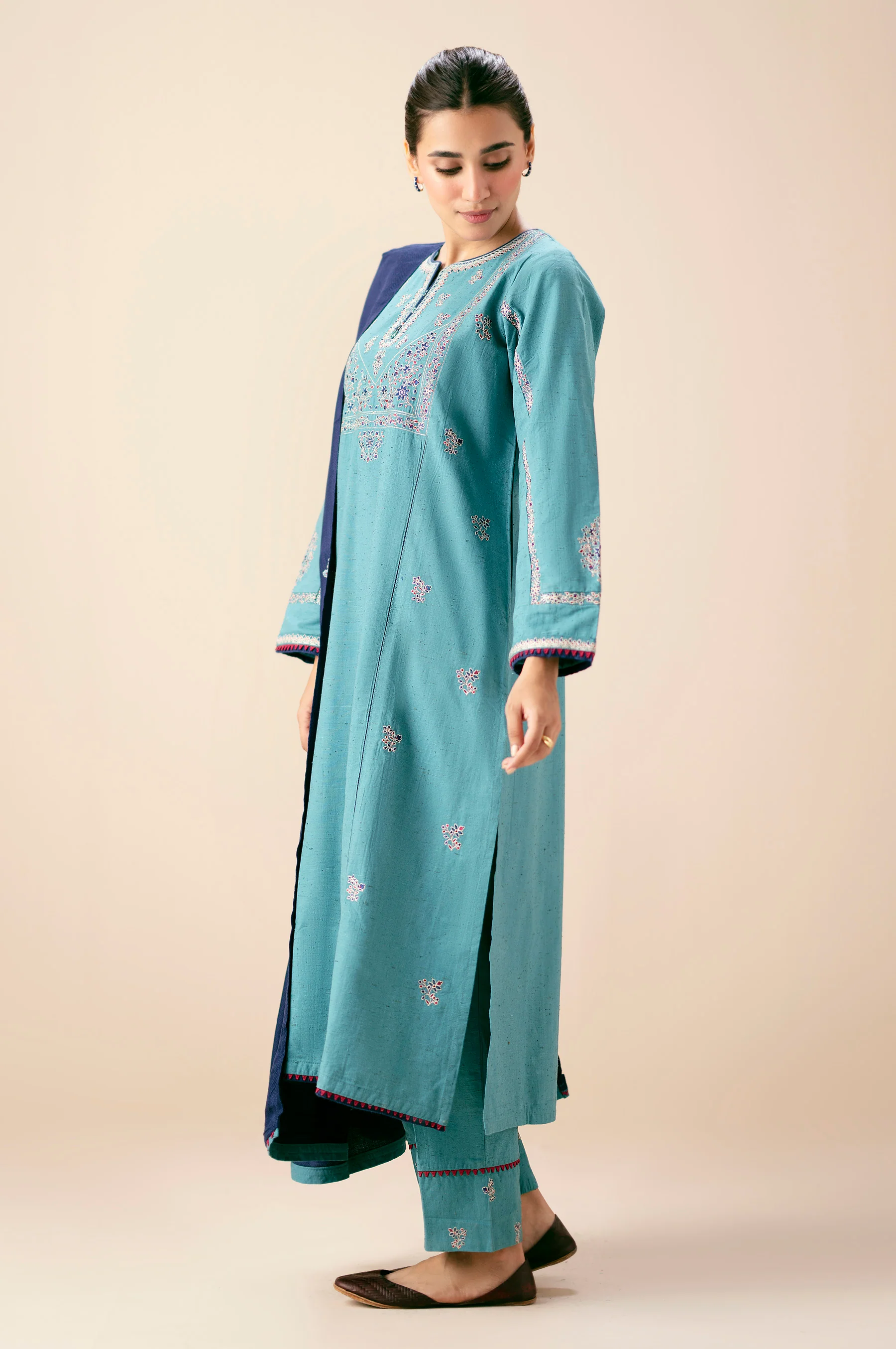 Unstitched 2 Piece Embroidered Multi Neps Suit - Image 4
