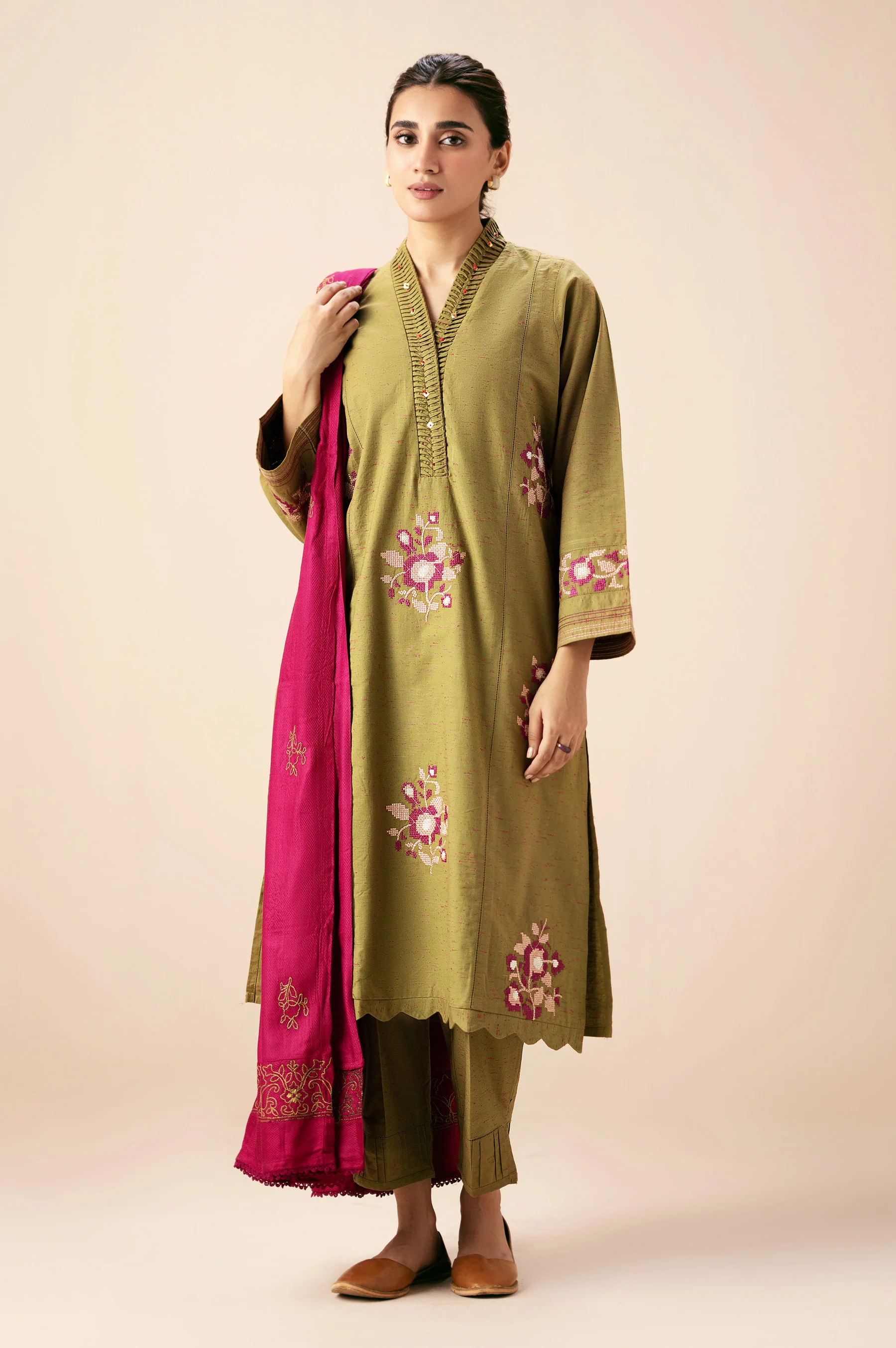 Unstitched 2 Piece Embroidered Multi Neps Suit