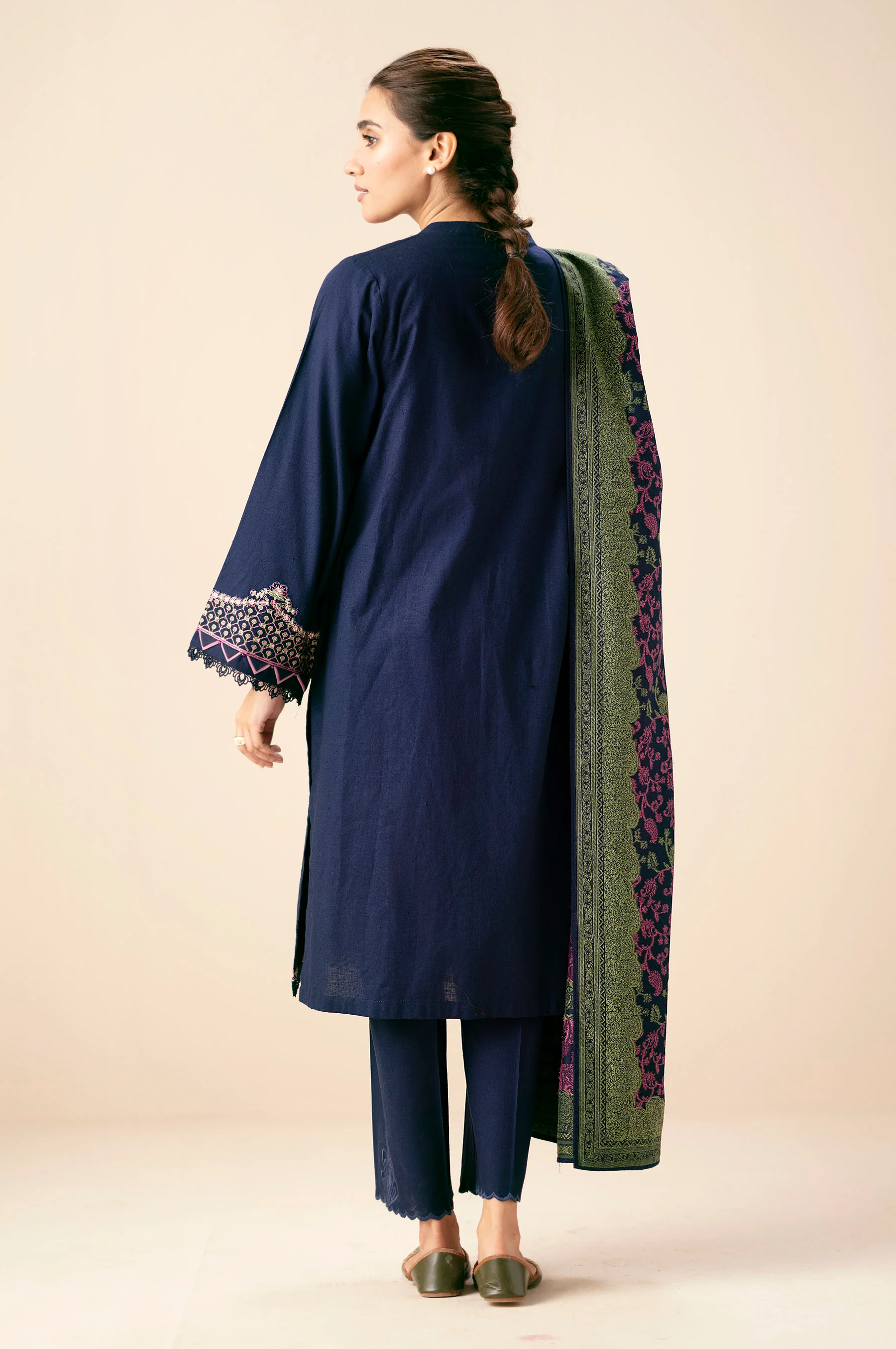 Unstitched 2 Piece Embroidered Textured Slub Suit - Image 4