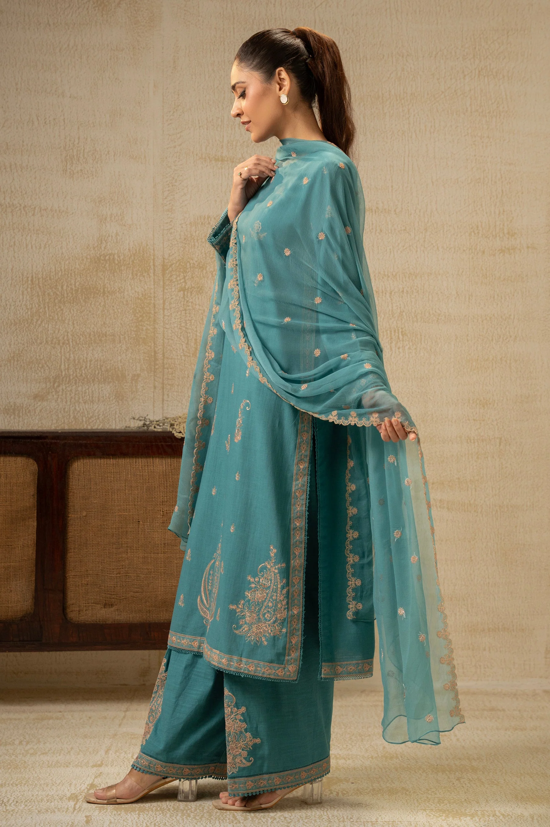 EMBROIDERED KHADDAR UNSTITCHED SHIRT BOTTOM - Image 4