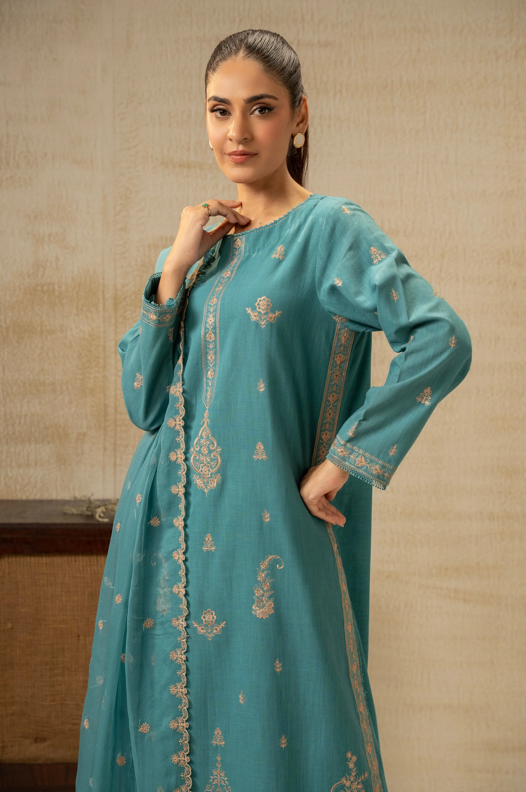 EMBROIDERED KHADDAR UNSTITCHED SHIRT BOTTOM - Image 7