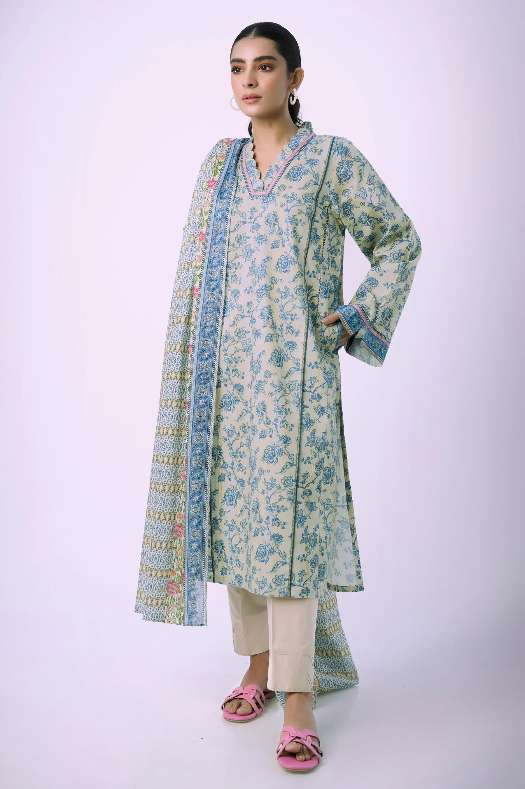 Unstitched 2 Piece Printed Lawn Suit - Image 4