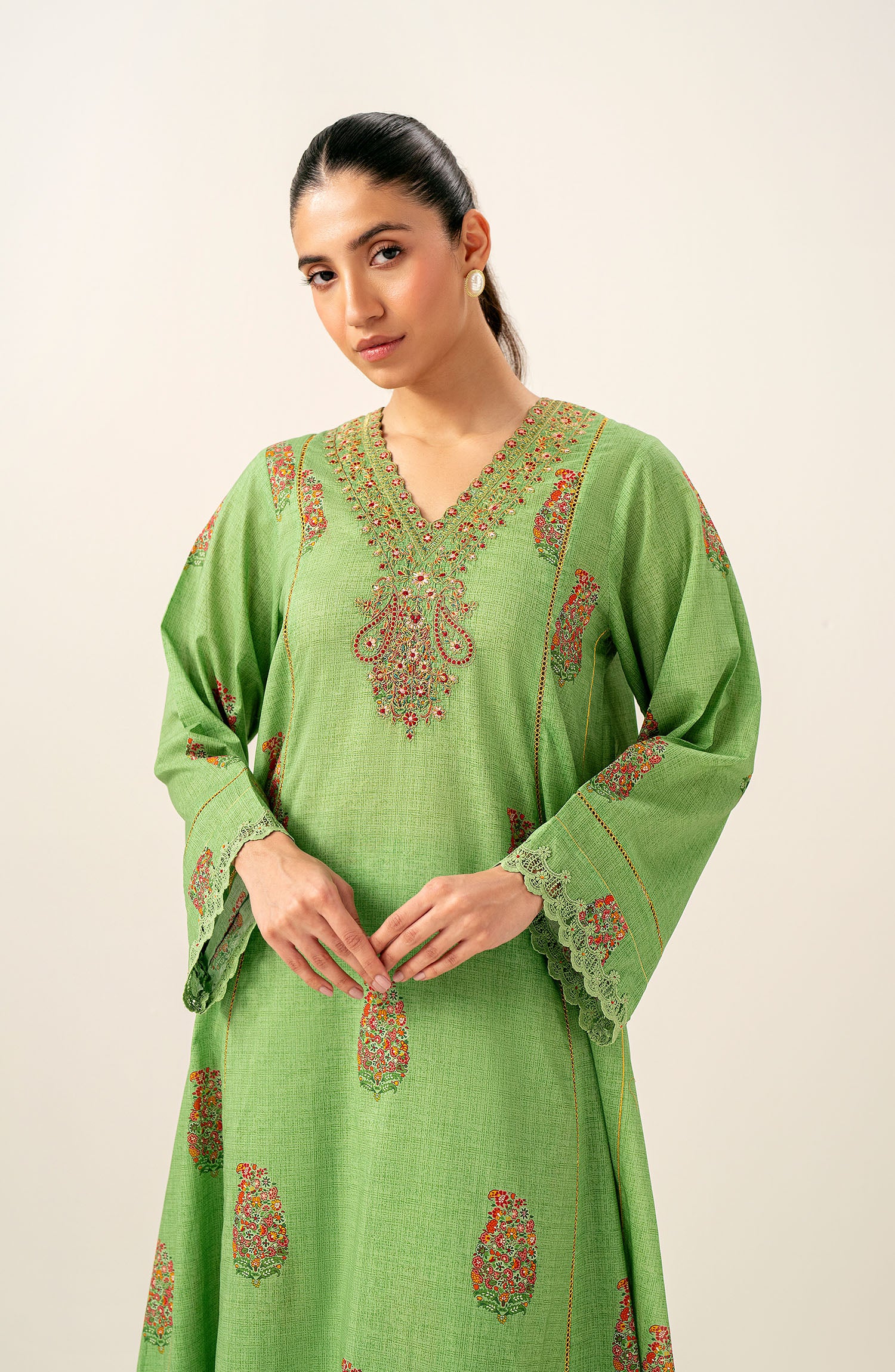Unstitched 2 Piece Printed Embroidered Lawn Suit - Image 3